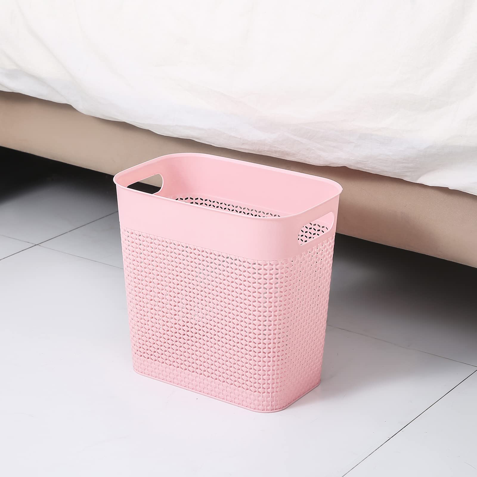 Uujoly Plastic Trash Can Wastebasket, Garbage Container Basket For Bathrooms, Kitchens, Offices, Kids Rooms (Pink, 3 Gallon), 1