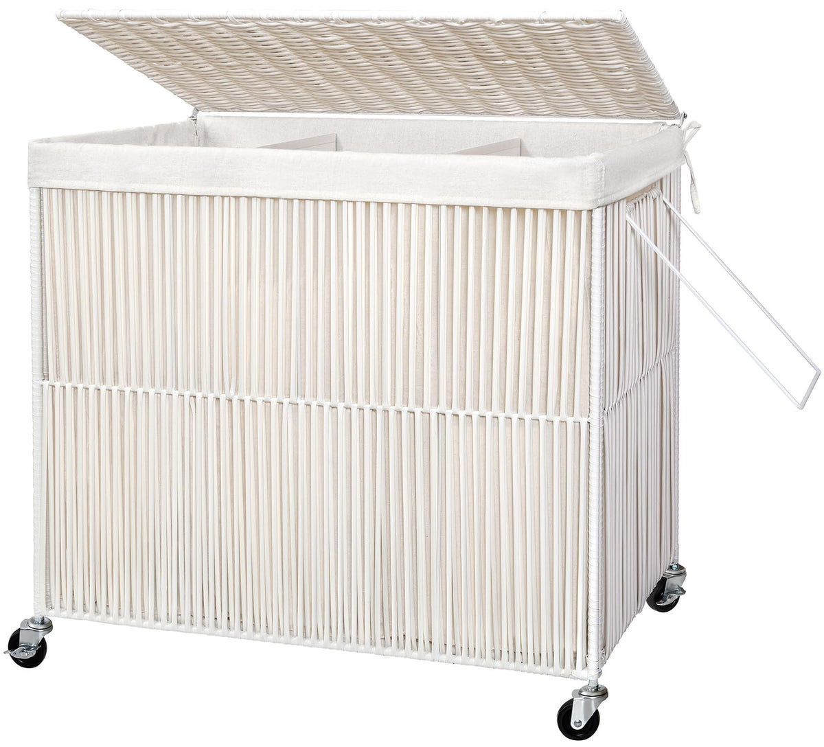 Wowlive Laundry Hamper With Wheels, 160L Handwoven Rolling Laundry Basket 3 Section With Lid, Clothes Hamper With 3 Removable Li