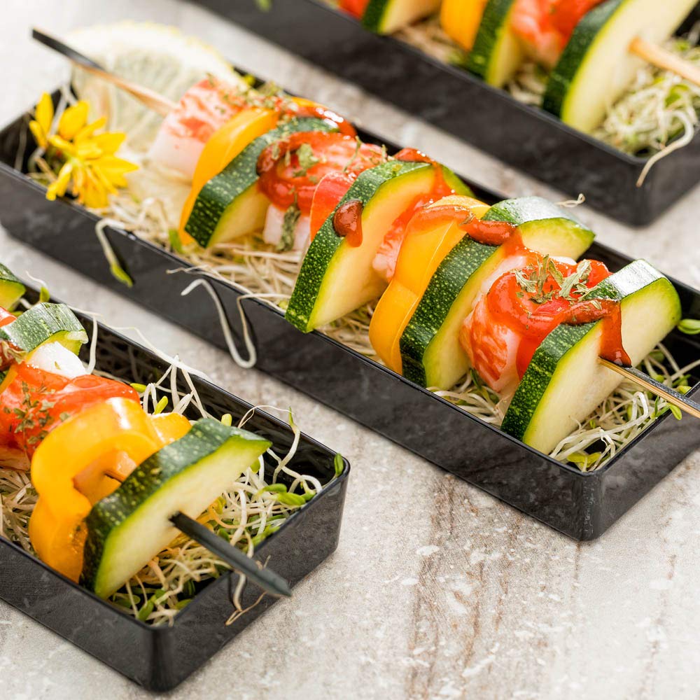 Restaurantware 5.2 X 1.8 Inch Mini Tasting Plates 100 Disposable Rectangle Plastic Plates - Durable Stylish Black Plastic Hors D