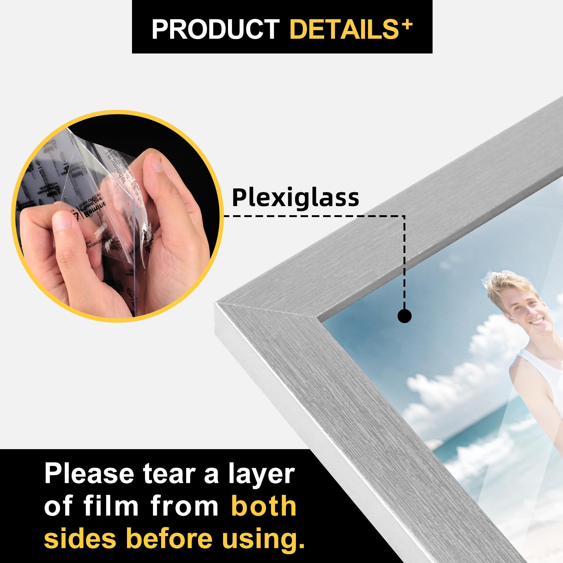 TOFOREVO Picture Frames 5x5 Set of 2 Distressed Silver Wood Grain Photo Frame for Gallery Wall Mounting or Tabletop Display