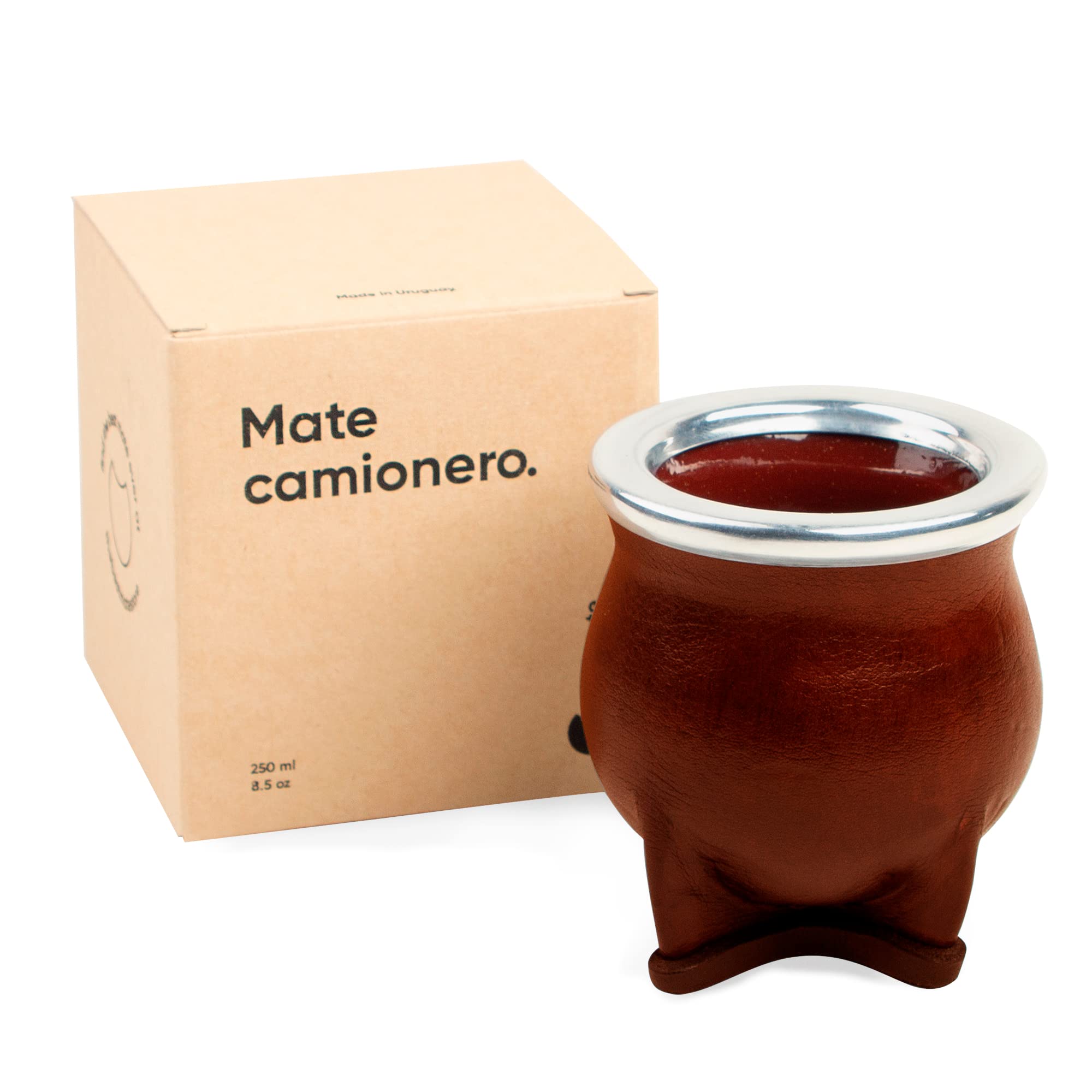 Thebmate [Premium Yerba Mate Cup (Mate Gourd) - Crafted Ceramic Teacup - Brown Leather Wrapped Handmade In Uruguay - Mate Camion