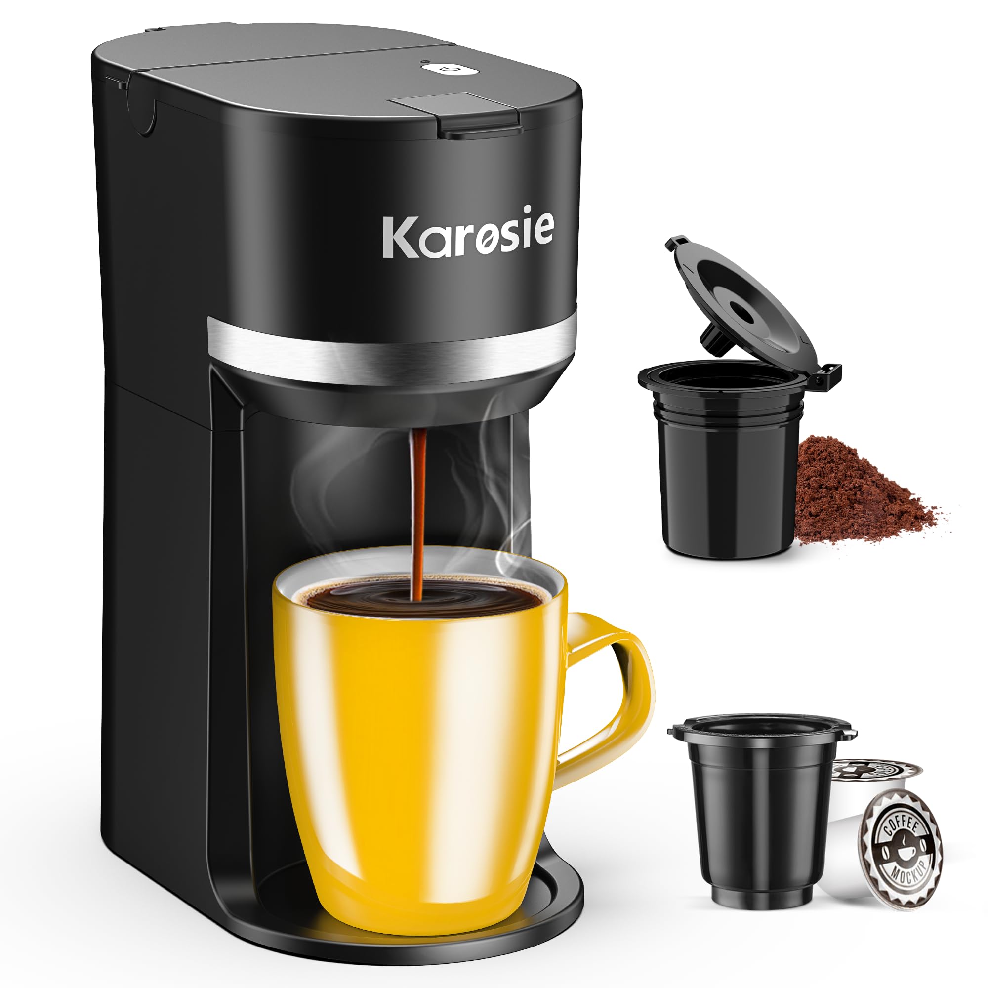 Karosie Single Serve Coffee Maker for Coffee Pods and Grounds,Fast Brew,612 oz Brew Sizes Single Cup Coffee Maker Fits 5.5 Mug