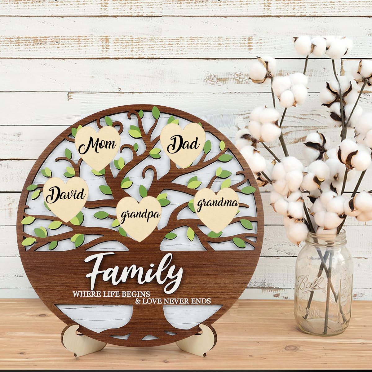 LHIUEM 3D Family Tree Decor Personalized Family Names Sign(12   x12   ) DIY Names Inspirational Quote Gifts for Mom Grandma Fami