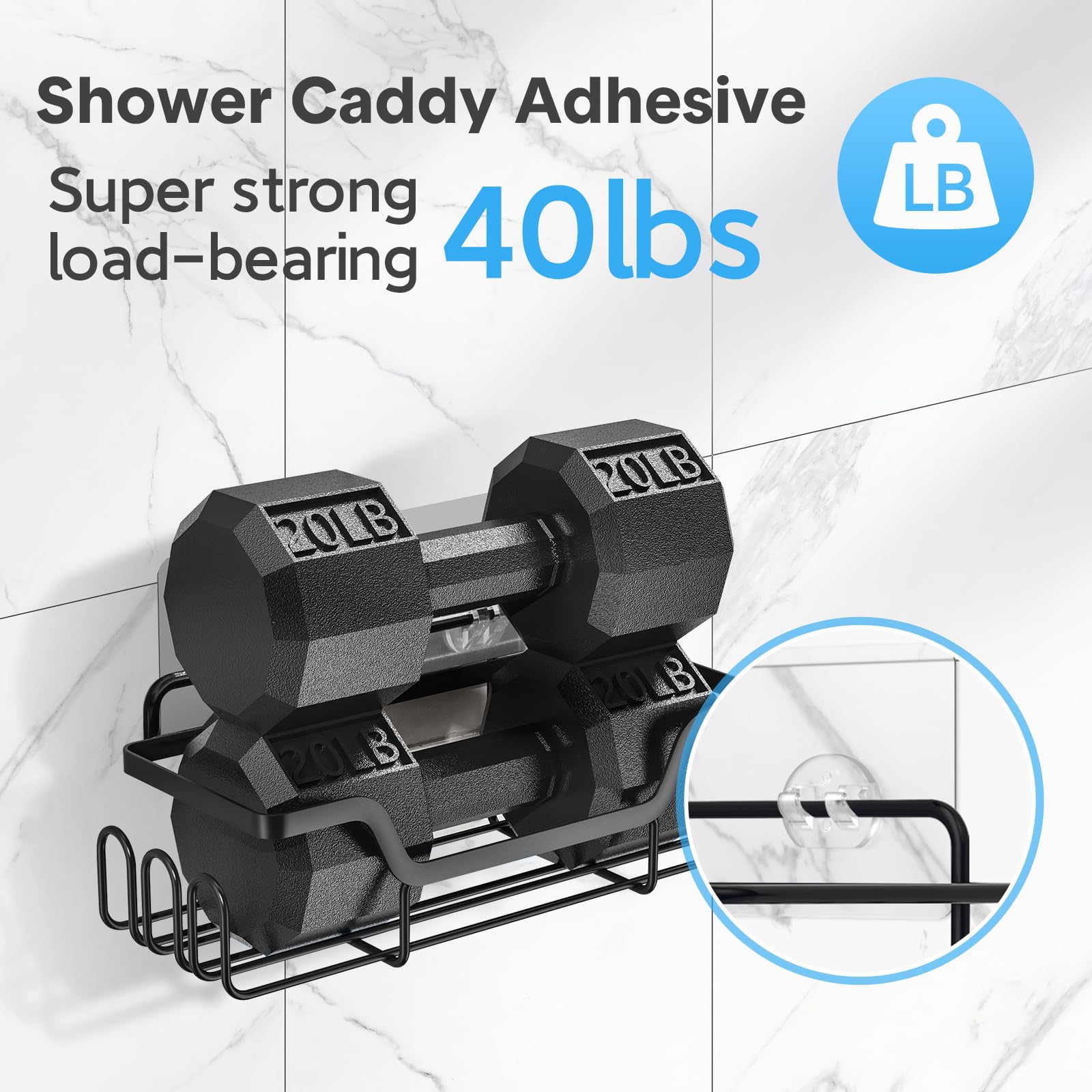 Lsnisni 6 Pack Shower Caddy Adhesive Replacement, Strong Adhesive Hooks For Shower Shelf, Waterproof Shower Adhesive Hooks, No D
