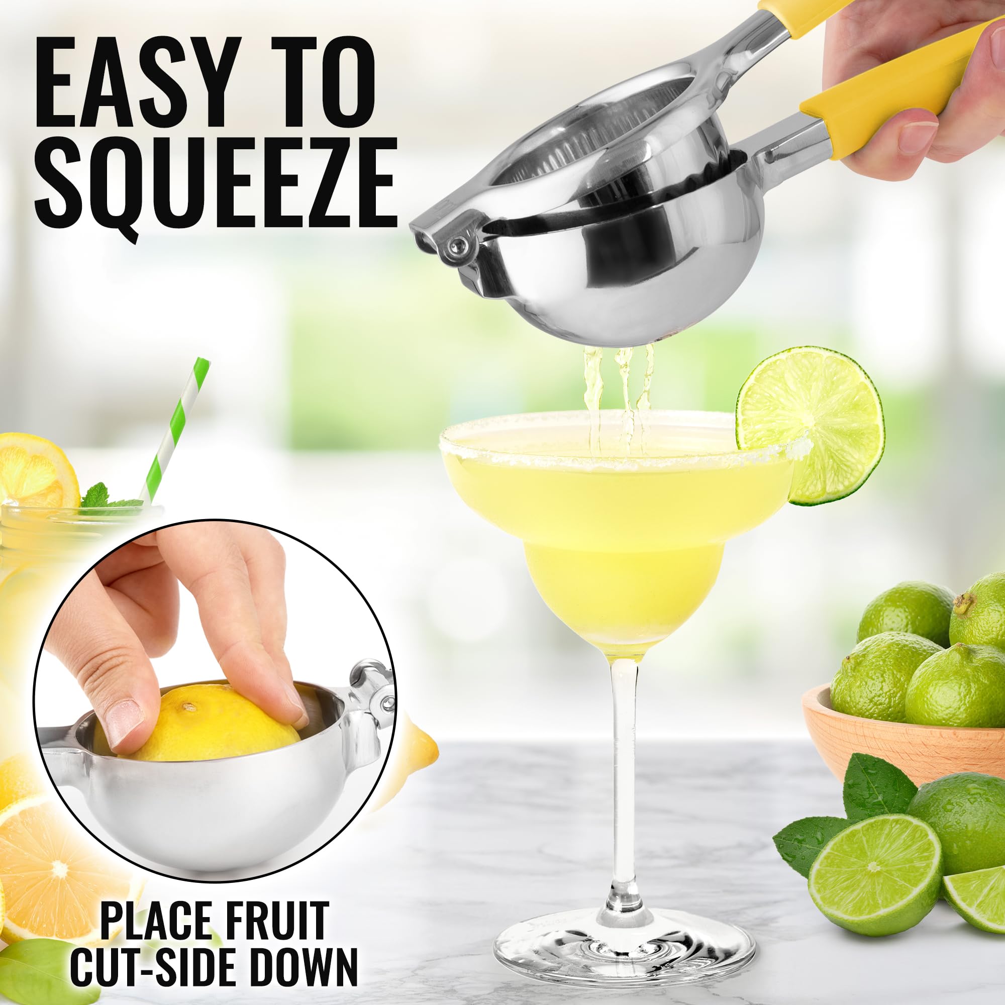 Zulay Lemon Squeezer Stainless Steel With Premium Heavy Duty Solid Metal Squeezer Bowl And Food Grade Silicone Handles - Large M