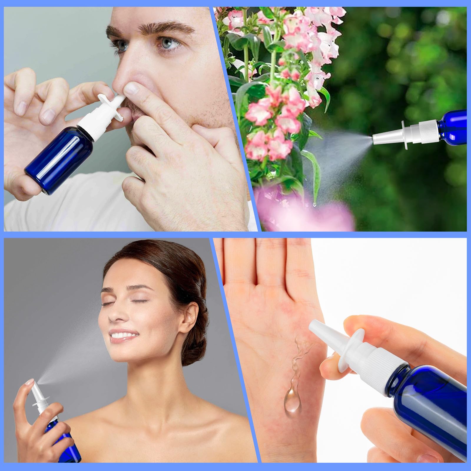 Zhwkmyp 10 Pcs Nasal Spray Bottle Empty, 30Ml/1Oz 6 Pcs Refillable Nasal Spray Bottle Fine Mist Glass With 2 Pcs Funnels And 2 P