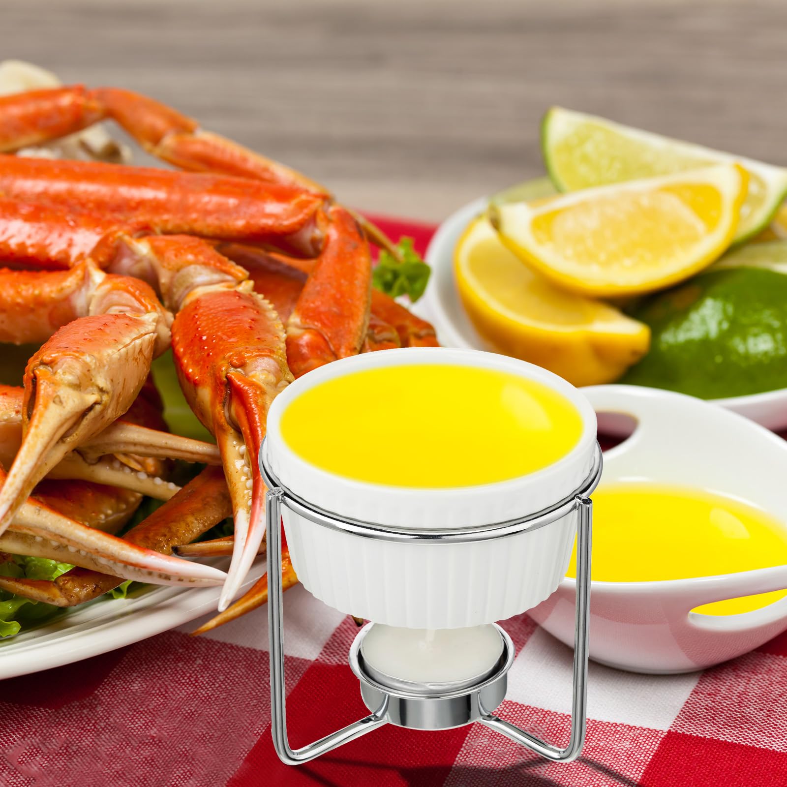 60 Pcs Ceramic Butter Warmers Set, Include 12 Pcs Butter Warmers For Seafood Butter Melter With Stands, 48 Pcs Tea Light Candles