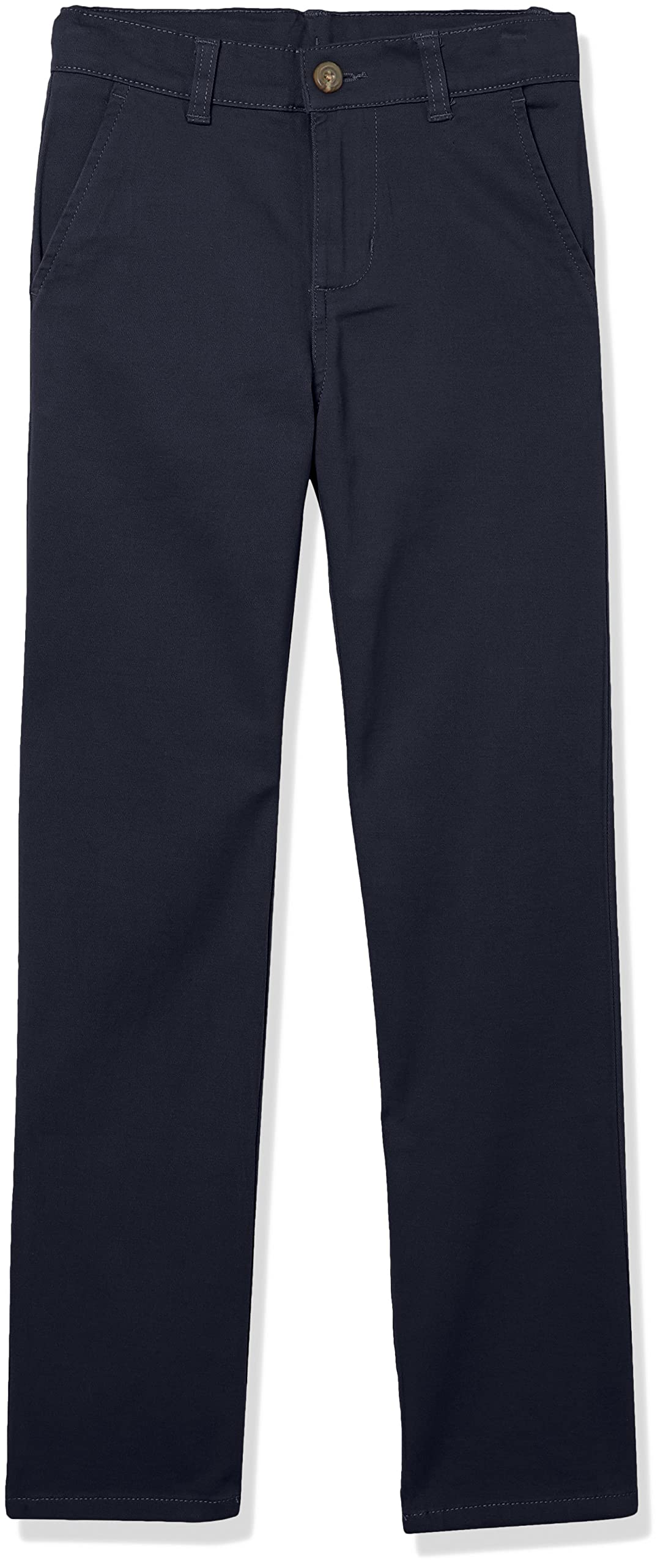 Izod Boys School Uniform Twill Khaki Pants, Flat Front  Comfortable Waistband, Navy, 12 Slim