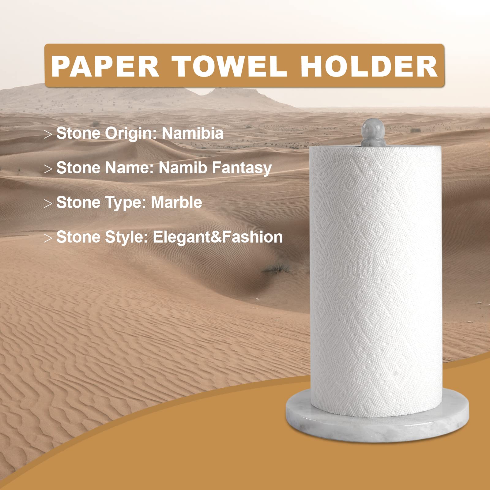 Koville African Natural Marble Paper Towel Holder Countertop, Genuine Stone Paper Towel Holder Stand For Kitchen Storage, For St