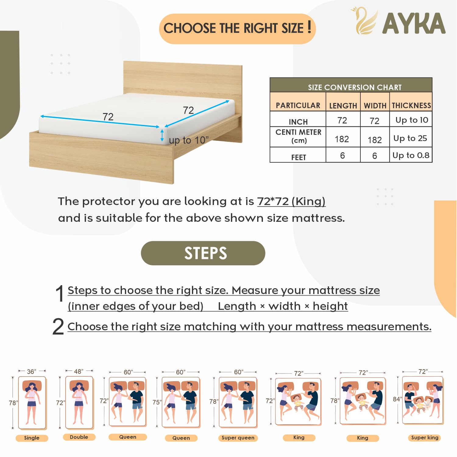 Ayka Waterproof Cotton Quilted Mattress Protector King Size Breathable Hypoallergenic Noiseless Ultra Soft Fitted Bed Protector
