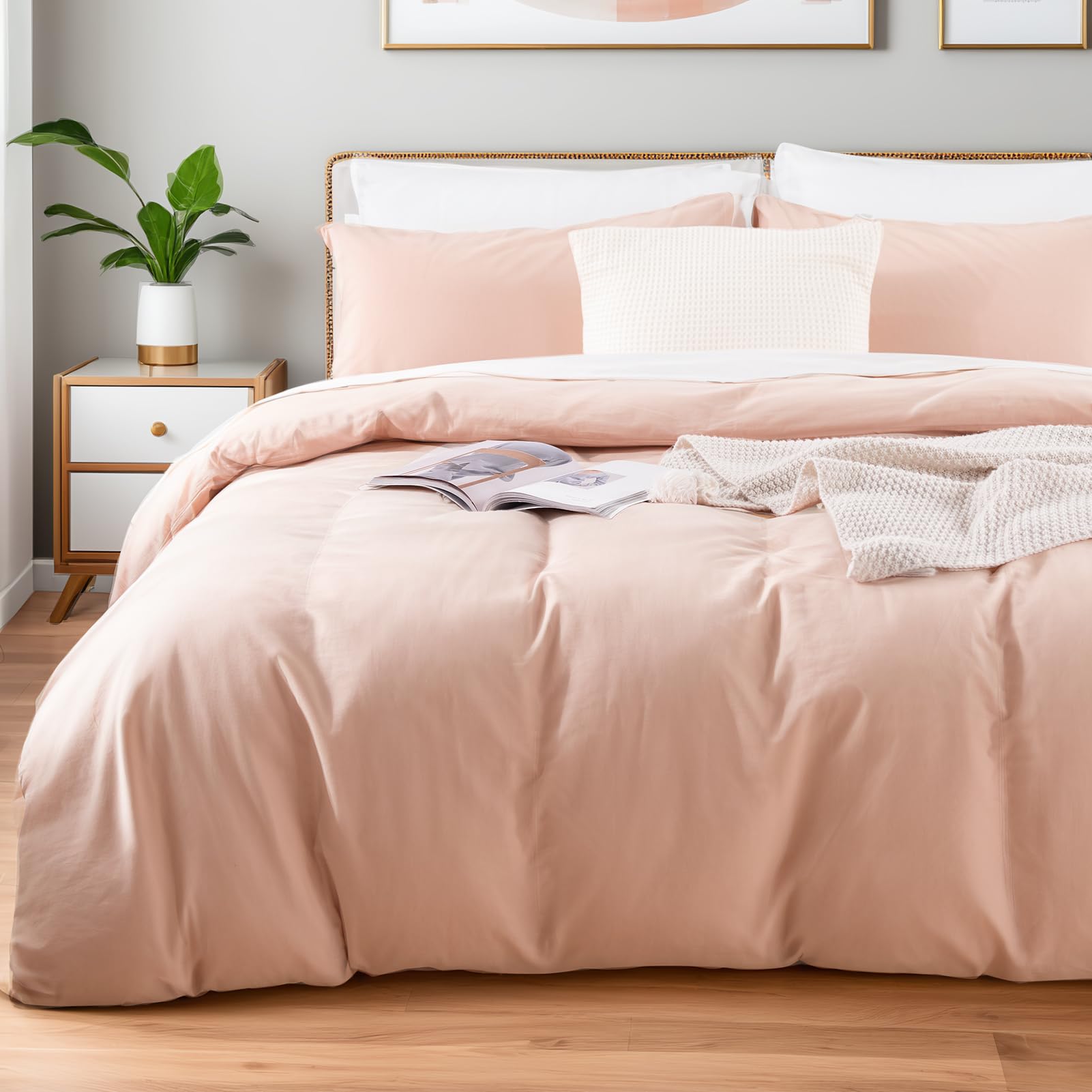 Nexhome Pro Duvet Cover Set Queen Size Linen Feel Textured Organic Natural 100 Washed Cotton Duvet Cover 3 Pieces Bedding Set Wi