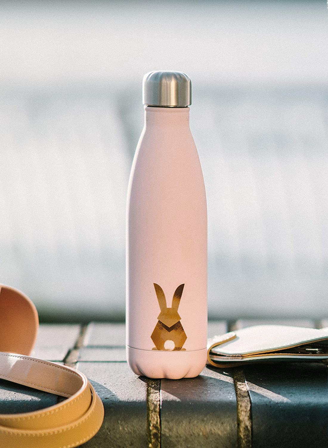 Smllo | Water Bottle With Cute Bunny Design | Stainless Steel | Double Wall Insulated | Pink | 17Oz