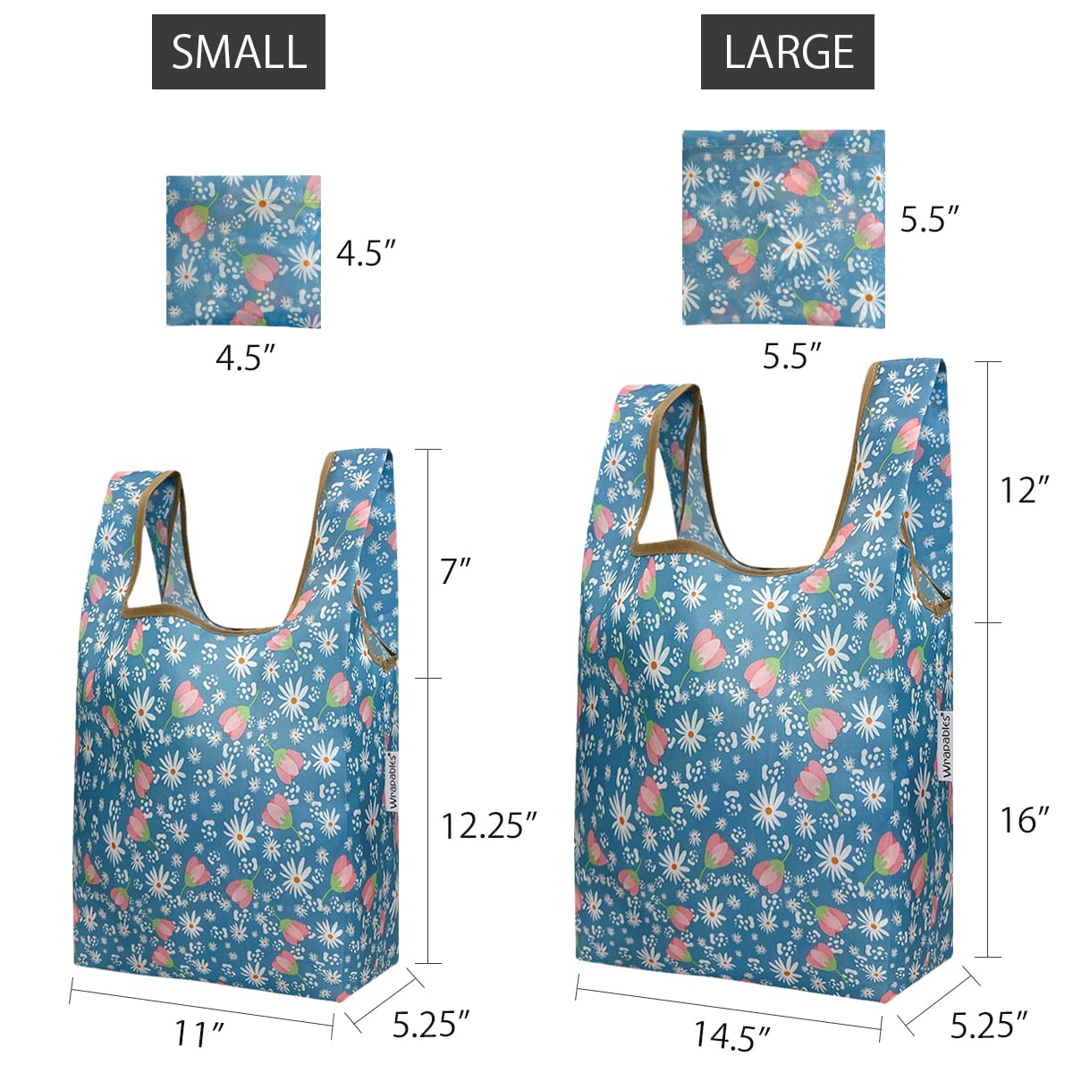 Wrapables Jolibag Collection Reusable Shopping Bag (Set Of 2), Daisy Party