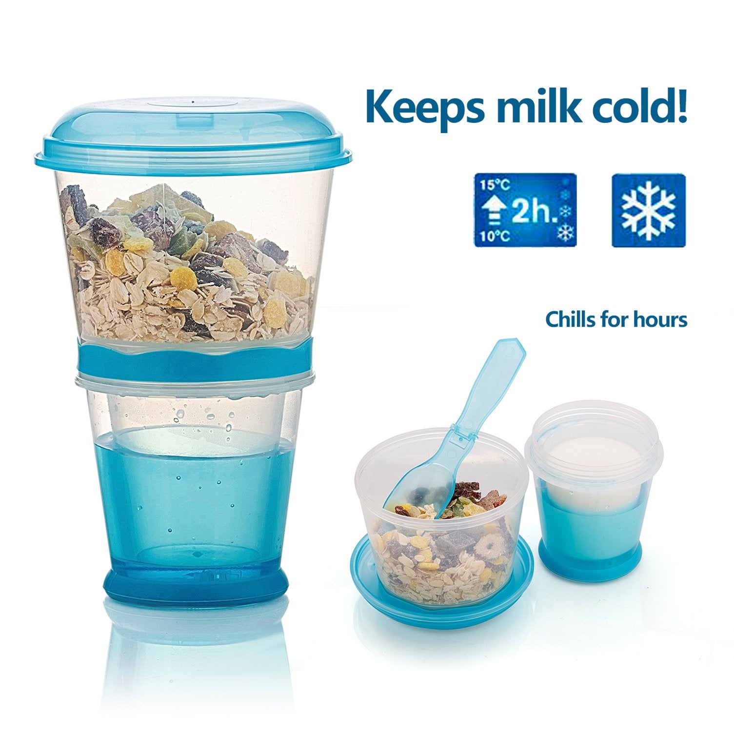 Cereal On The Go, Cup Container Breakfast Drink Milk Cups Portable Yogurt And Travel To-Go Food Containers Storage With Spoon(Bl