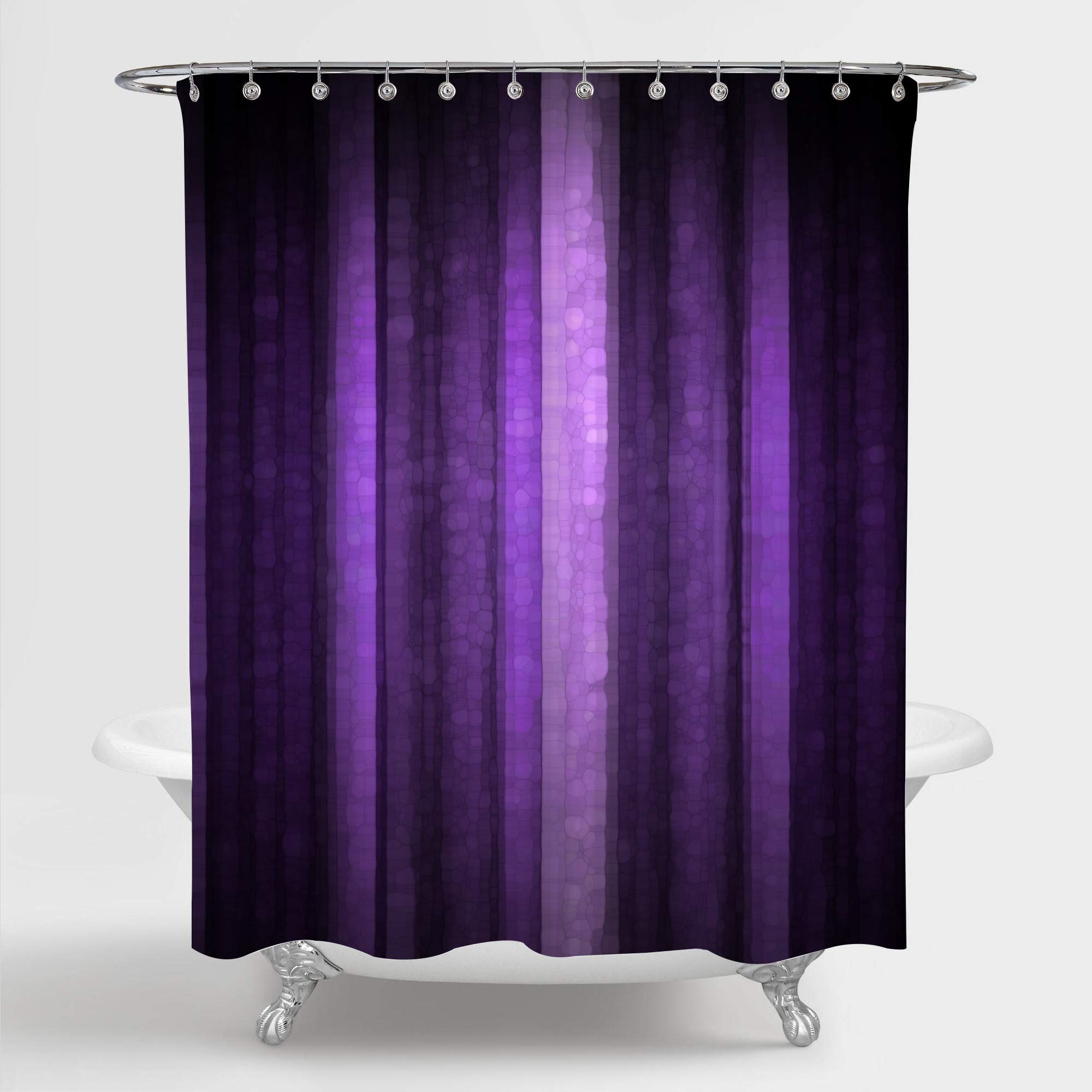 Gibelle Purple Striped Shower Curtain, Abstract Mosaic Glass Texture And Dark Stripe Shower Curtains, Modern Elegant Neon Purple