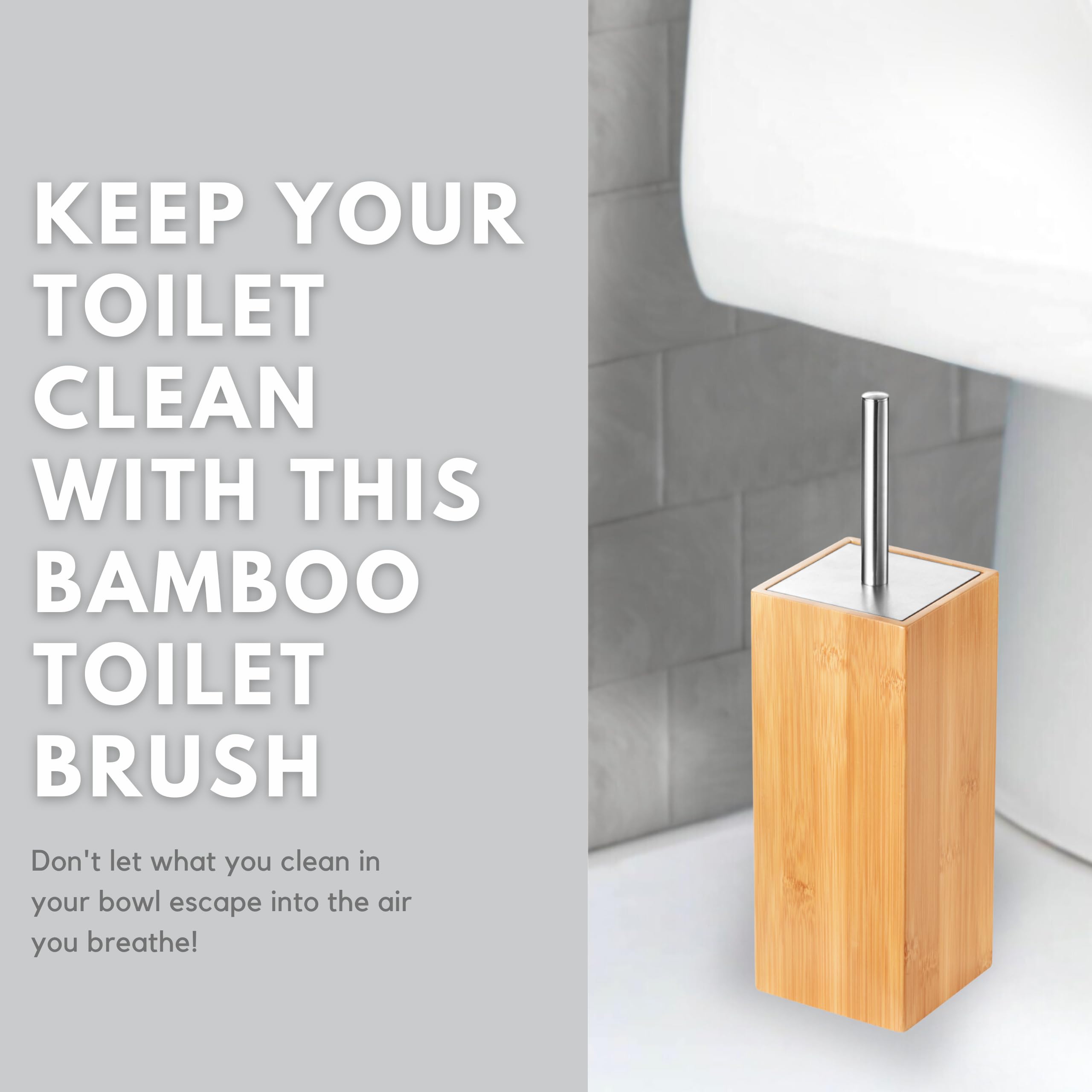 Toilettree Products Deluxe Toilet Brush With Stainless Steel Handle And 100% Bamboo Wooden Holder (Tall)