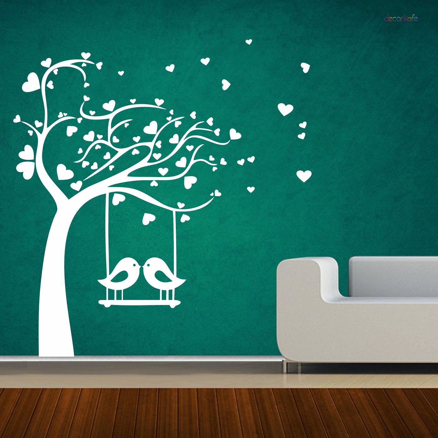 DECOR Kafe Home Decor Birds Swings on Tree Wall Sticker, Wall Sticker for Bedroom, Wall Art, Wall Poster (PVC Vinyl, 73 X 78 cm)