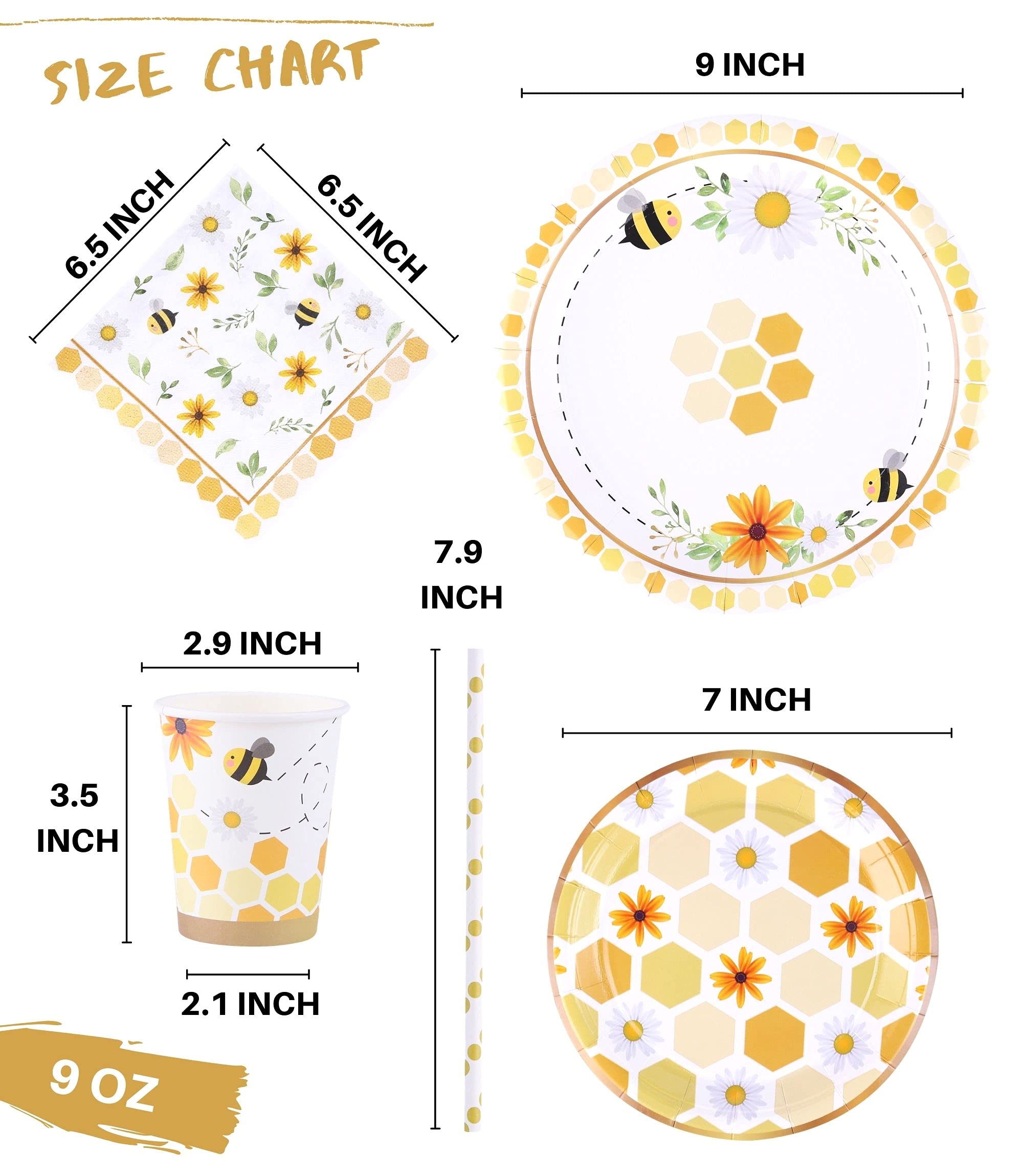 Bee Themed Party Supplies - Serves 16 - Includes Disposable Bee Plates, Cups, Napkins, And Straws Perfect For Bee Decorations, B