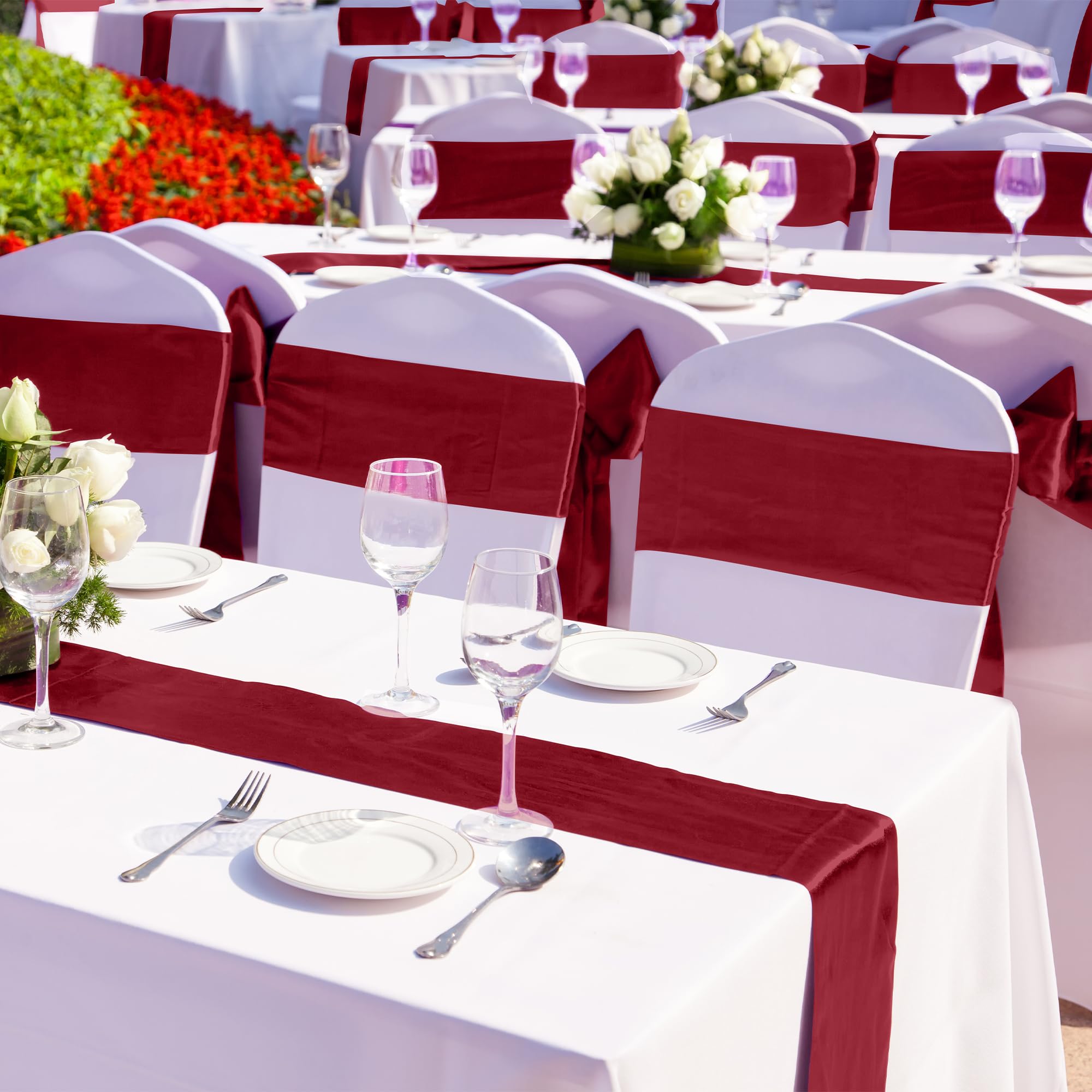 Aneco 12 Pack Satin Table Runner 12 X 108 Inch Burgundy Long Wedding Satin Silk Table Runner For Wedding Banquet Graduations Bir