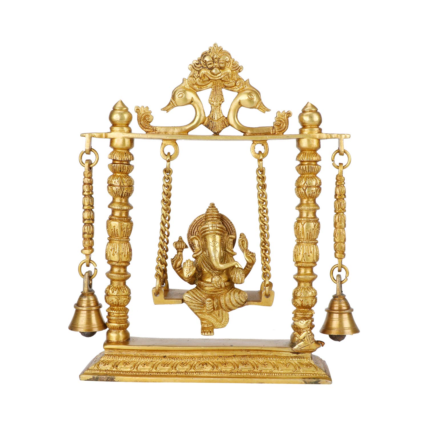 Kartique Brass Ganesh Jhula Idol on Swing - 10 Height, Antique Finish, Ideal for Home Decor, Puja, and Gifting