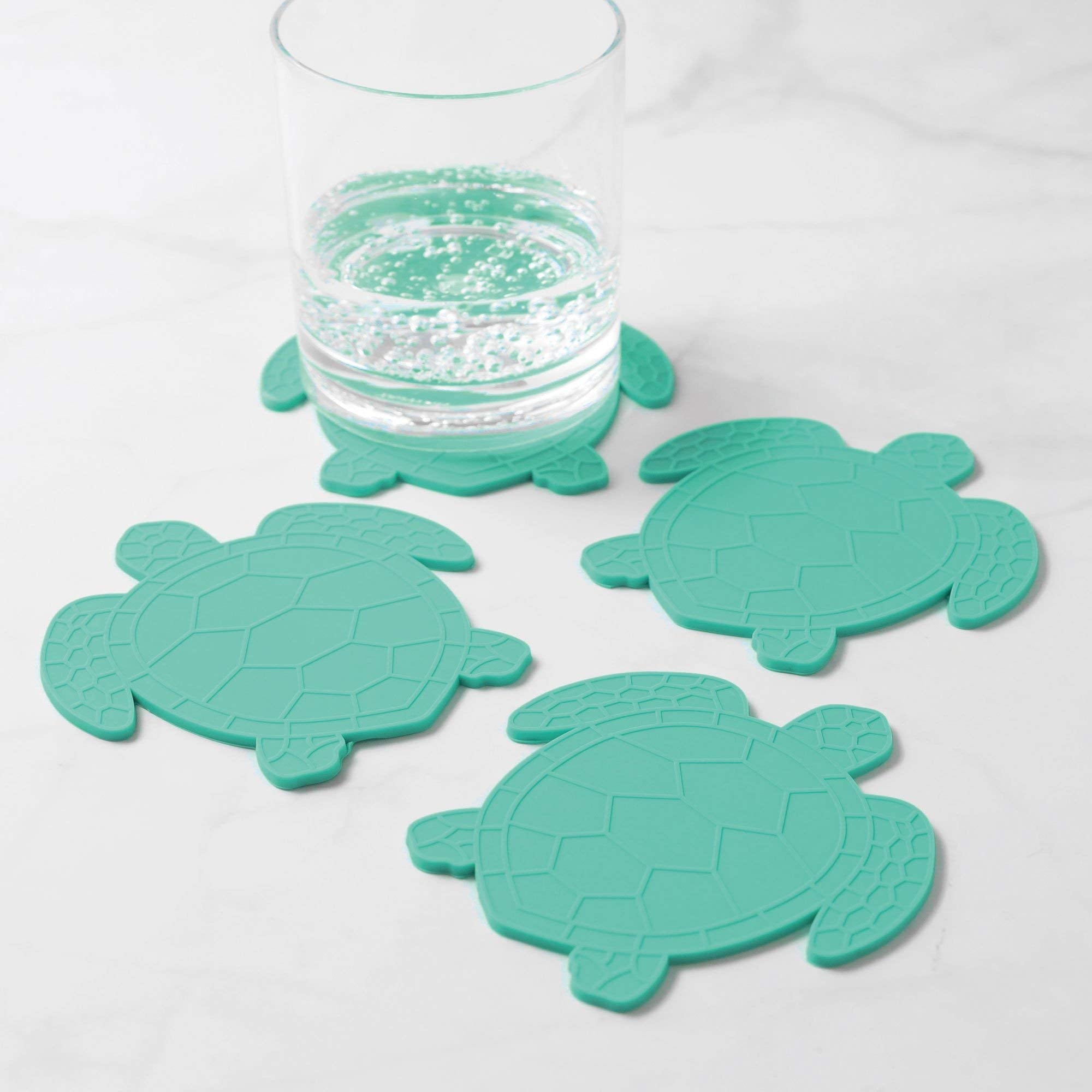 Upware Silicone Coasters For Drinks Set Of 4 Non Slip Anti Stain Heat Resistant Durable Reusable Silicone Drink Coasters (Turtle