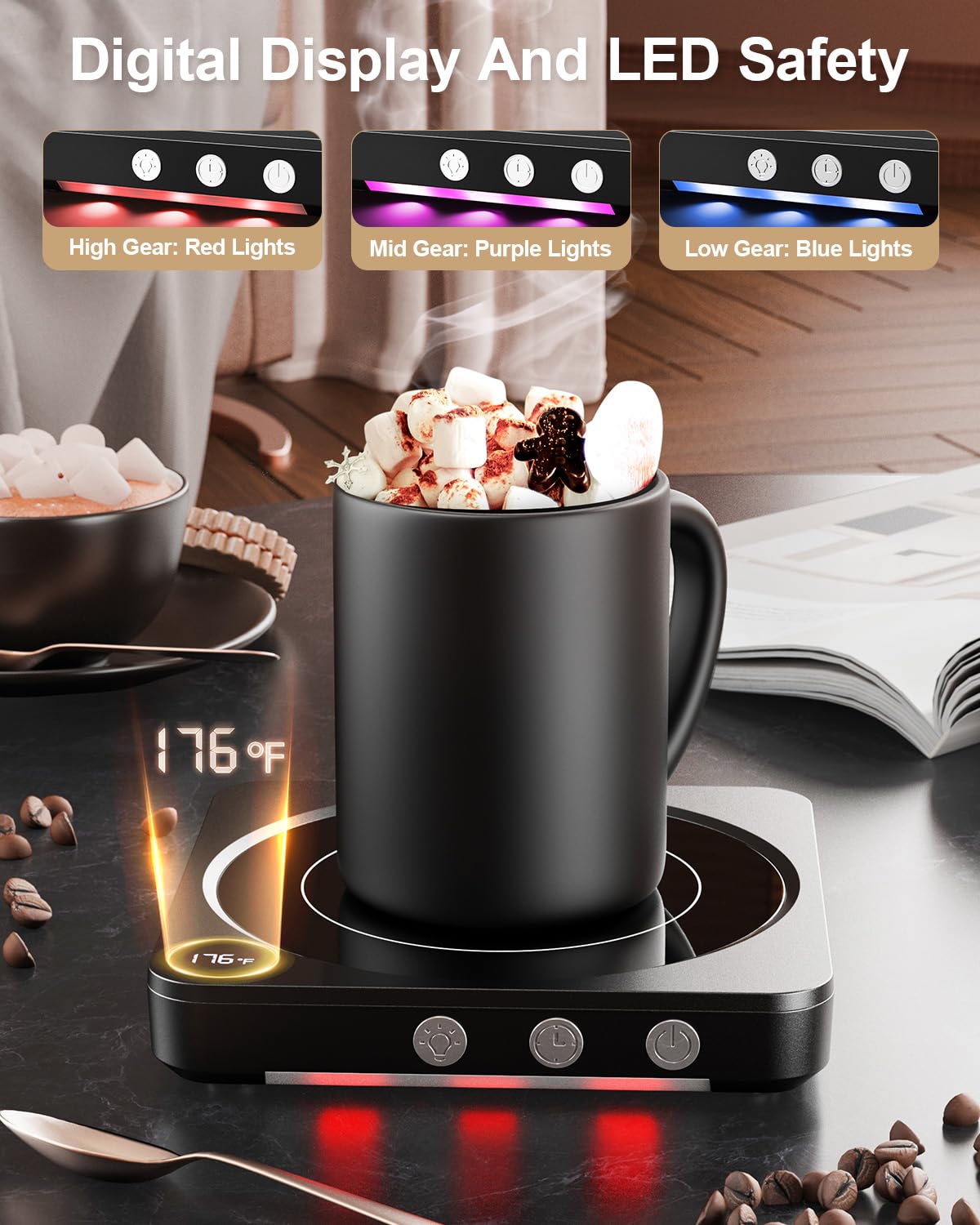 House Gem Mug Warmer - 36W Coffee Warmer with Temperature Display, Auto Shut Off, 5.86x5.86 inches, Black, Model DS1293