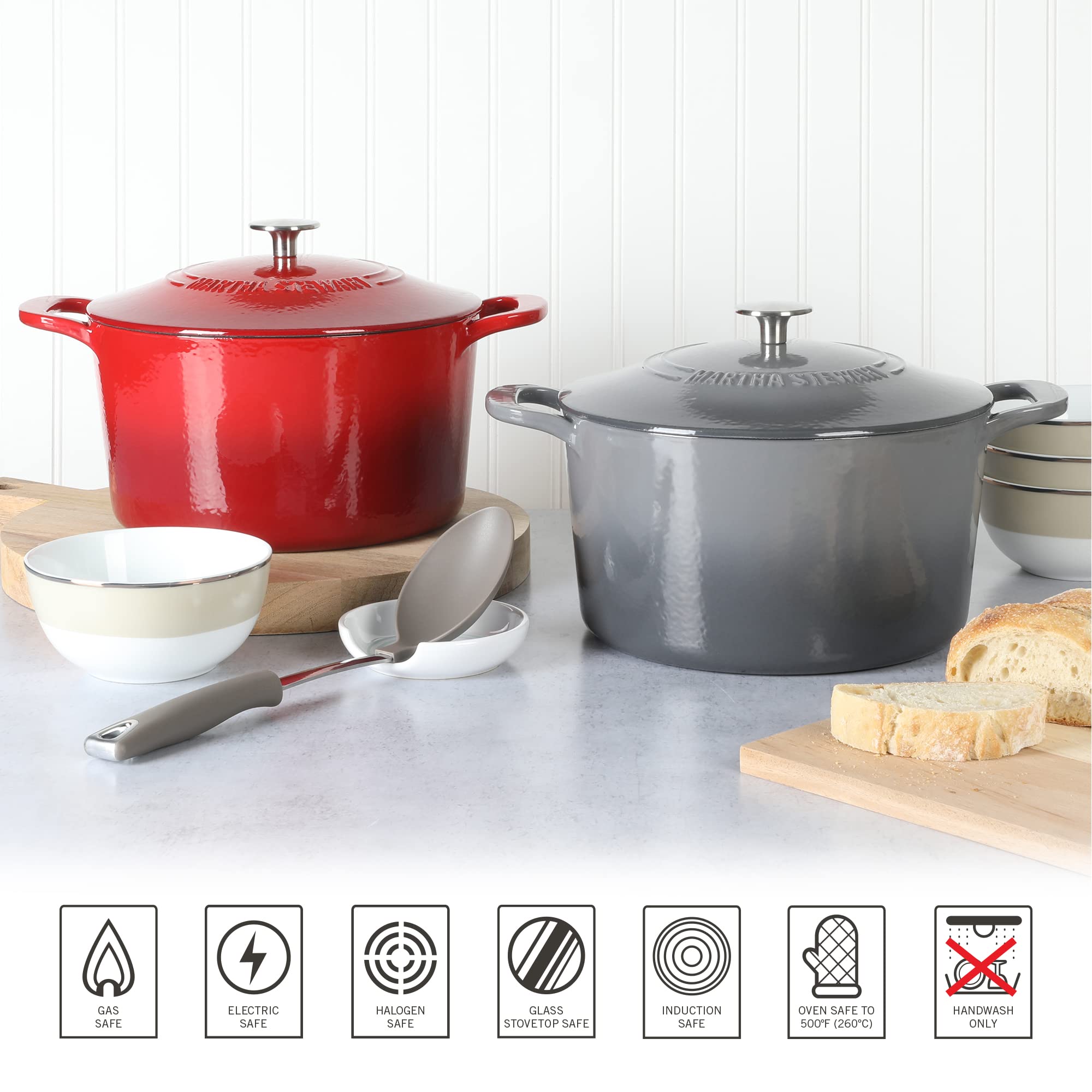 Martha Stewart Gatwick 7 Qt Enamel Cast Iron Dutch Oven, Classic Grey