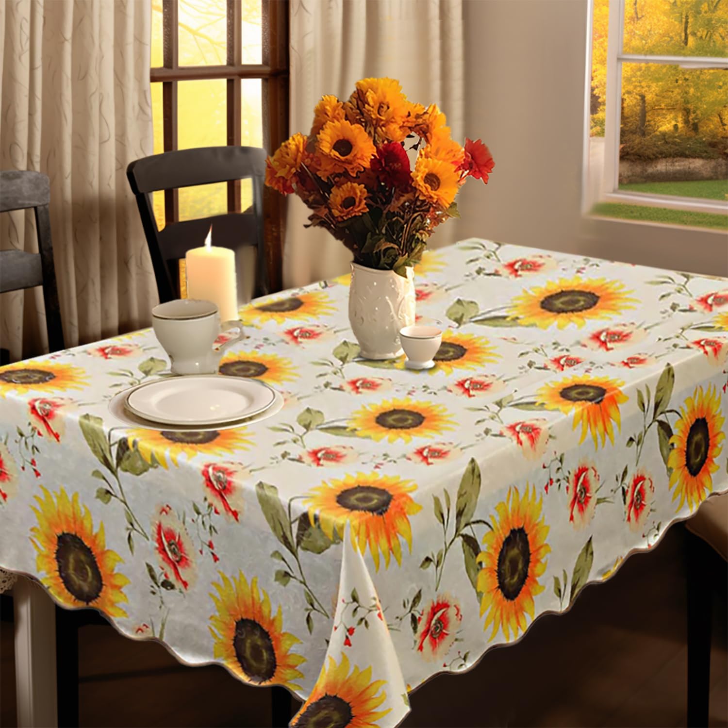 Plentifulhome Waterproof Sunflower Tablecloth Rectangle Manteles De Girasoles Yellow Vinyl Table Cloth Fabric Cover Floral For K