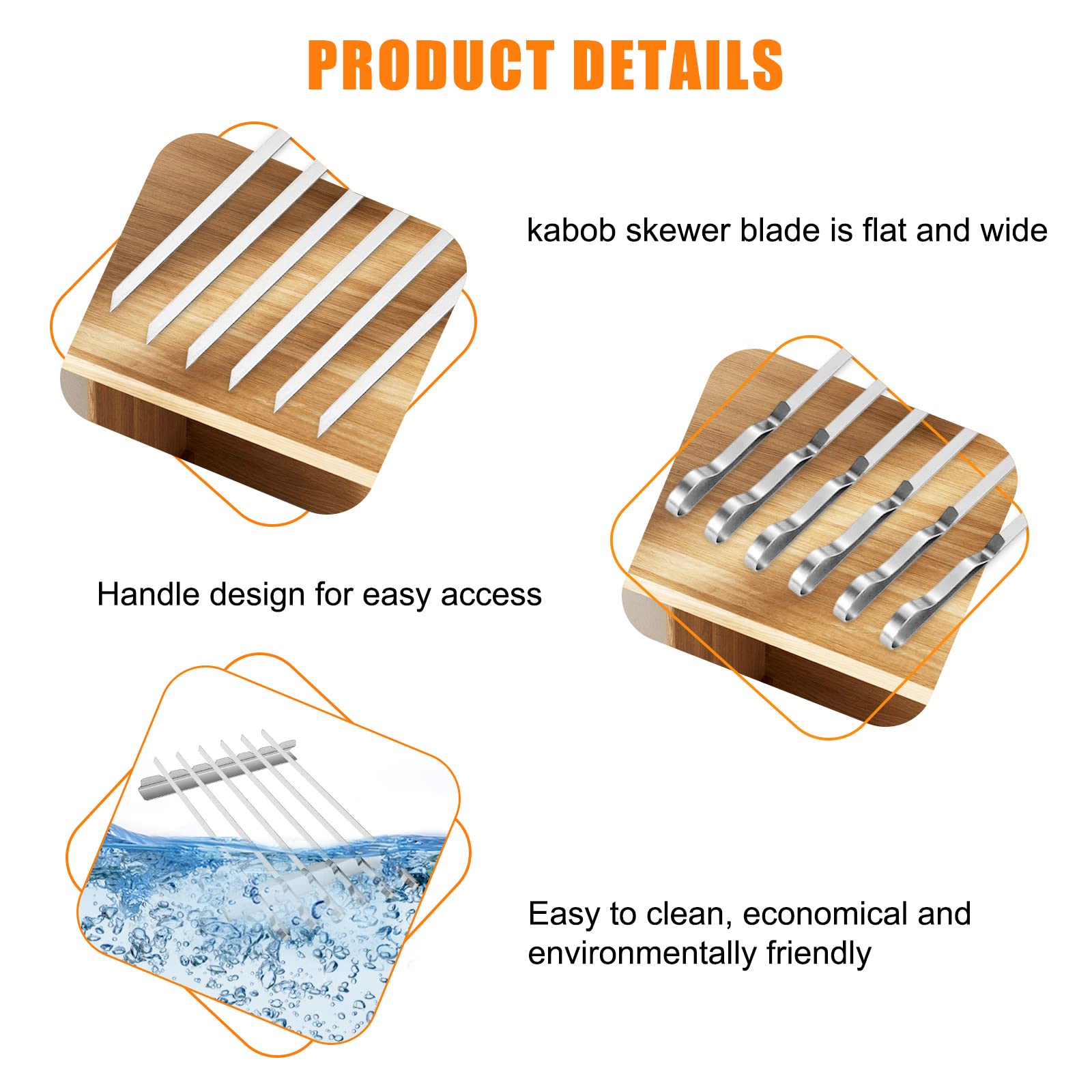 Barbecue Skewer, Bearmoo 17    Stainless Steel Shish Kabob Skewers - 0.35    Width Flat Bbq Metal Skewers For Grilling (Set Of 6