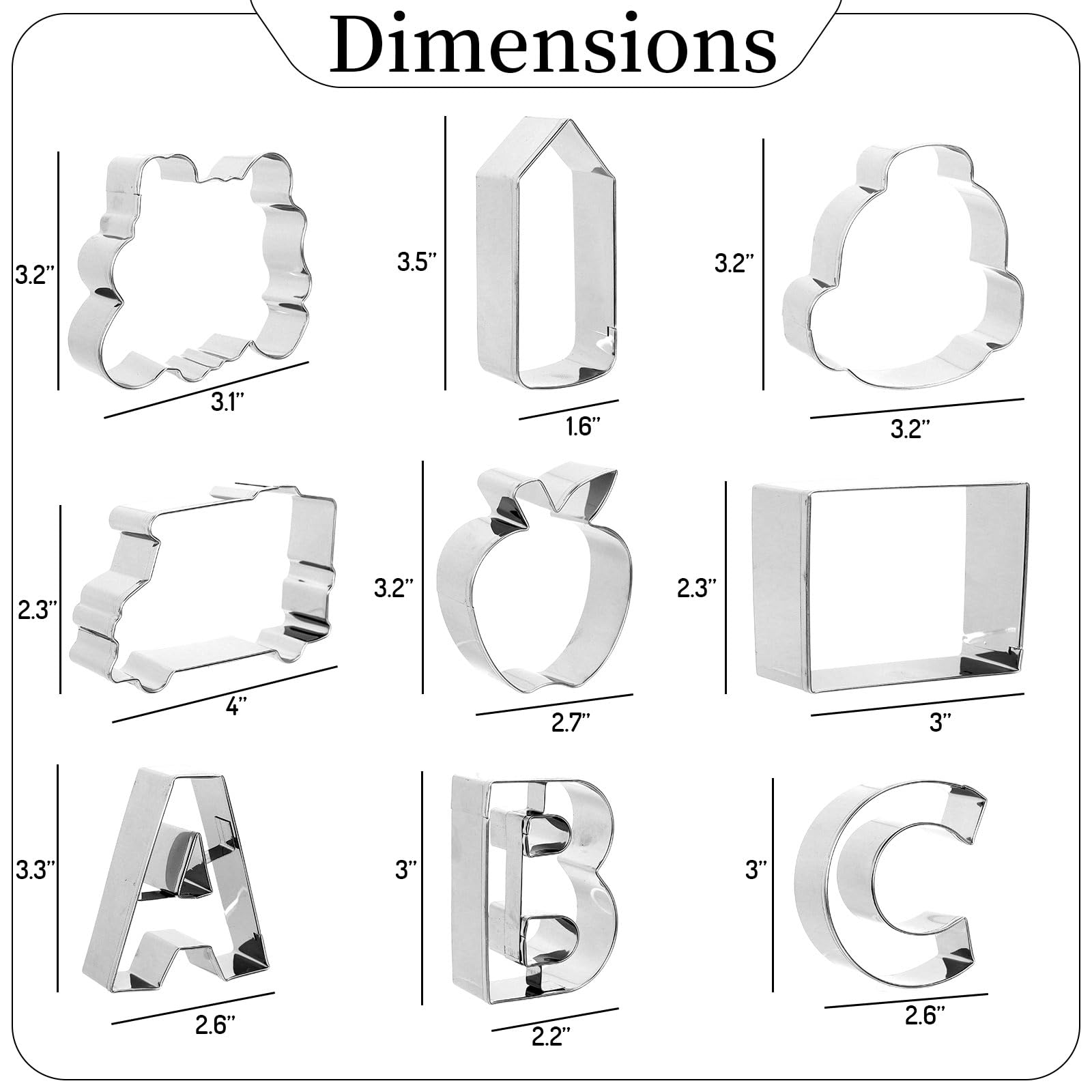 Jarthenaamcs 9Pcs Back To School Cookie Cutter Apple Pencil School Bus Alphabet Abc Shape Cookie Cutting Molds Biscuit Cutters F