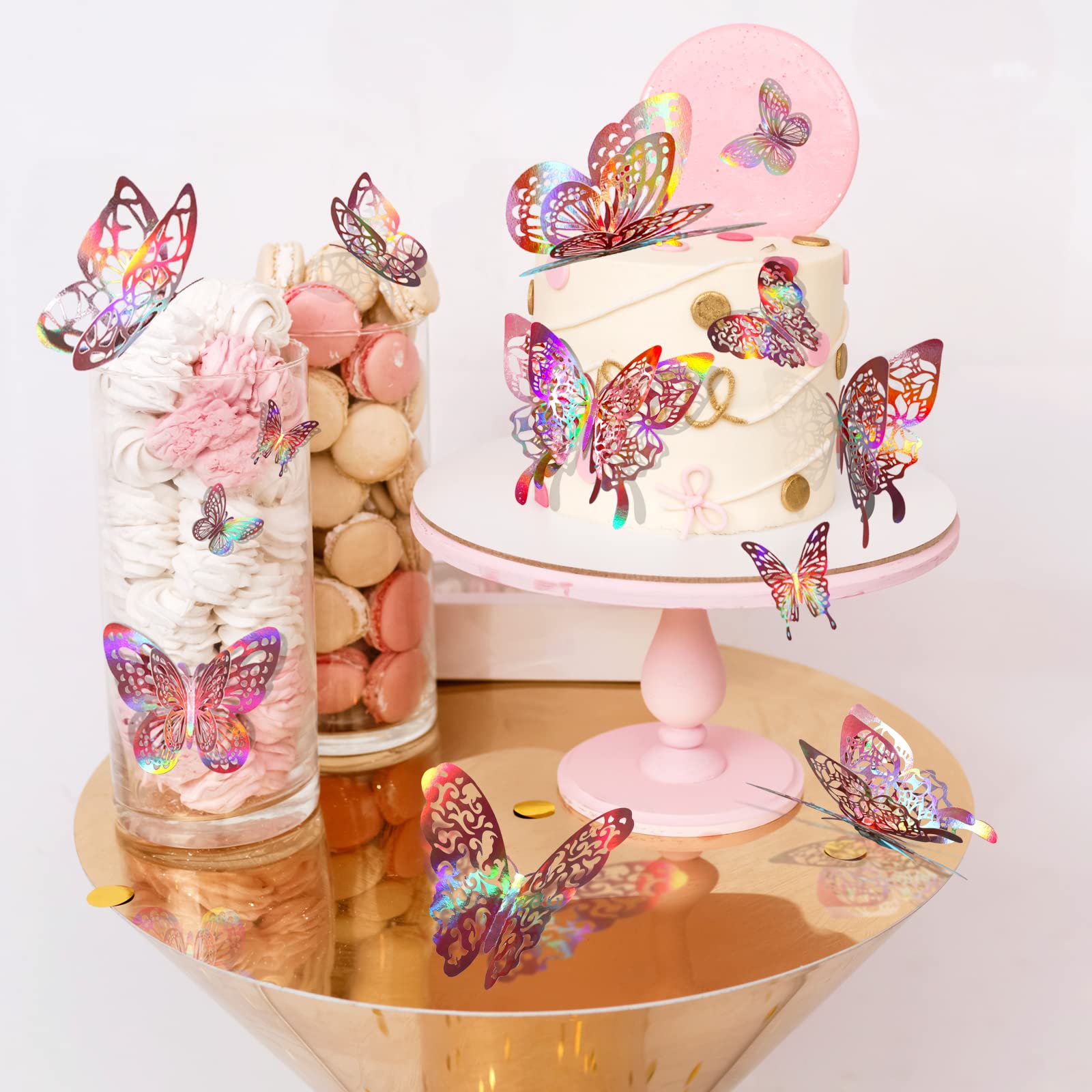 60 Pcs 3D Butterfly Wall Decor Stickers Iridescent Rose Gold Butterfly Decorations Party  Holographic Butterflies Decor Butterfly Decals for Kids Bedroom Classroom Wedding Decor DIY Gift