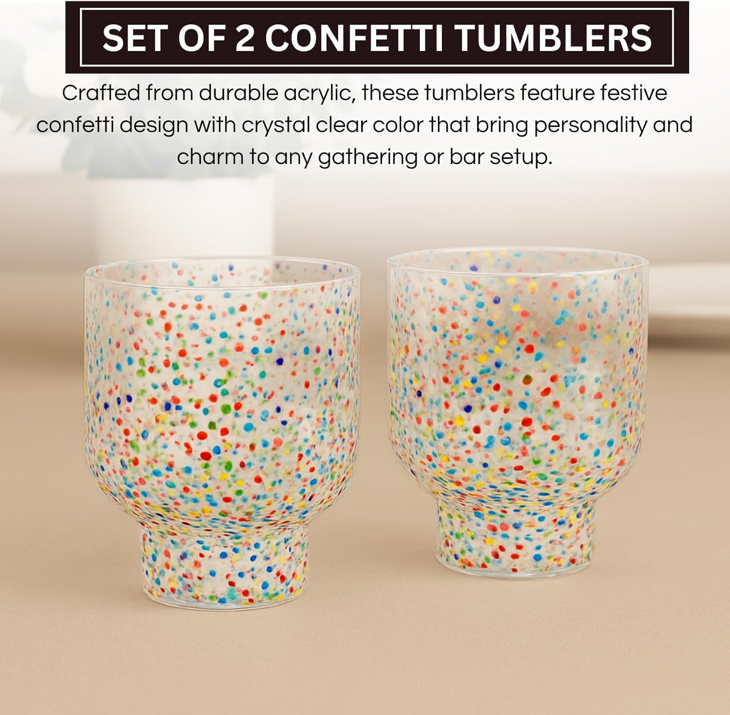 Khen Confetti Stemless Tumblers Set Colorful Drinkware - 12oz Clear