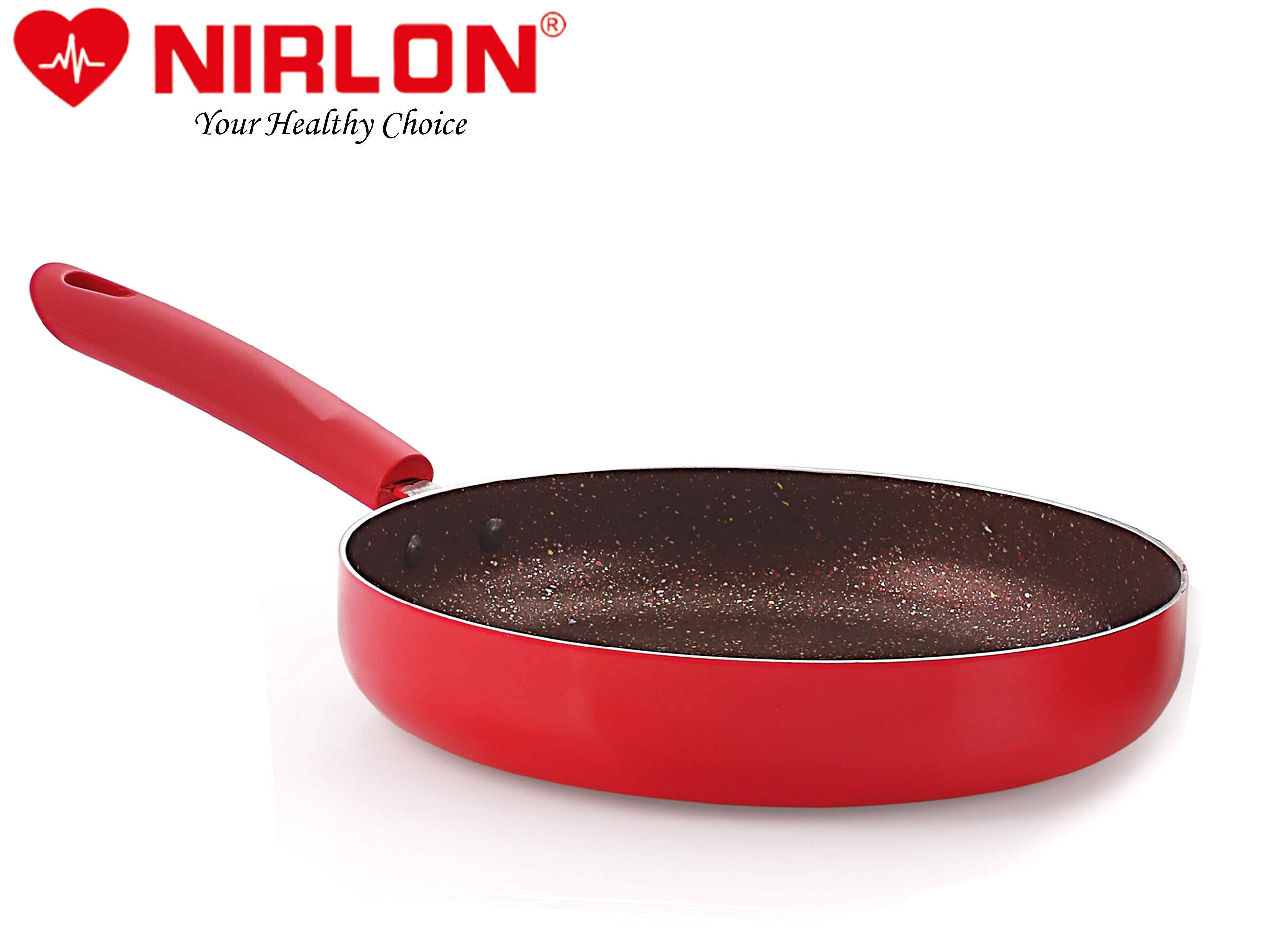 Nirlon Red Stone Aluminium Non-Stick Induction Base Fry Pan With Glass Lid