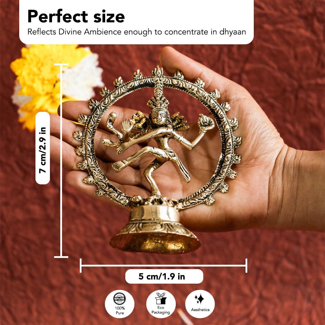 Ekhasa 100% Pure Brass Nataraja Statue for Home Decor | Nataraja Idol for Office Desk | Natraj Murti for Gift | Natraj Statue fo