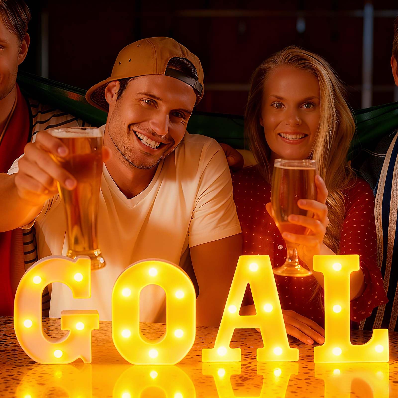 Honoson 4 Pcs Soccer Party Decorations  goal!   LED Lights Sign Soccer Birthday Party Decorations Sports Theme Table Decor for G