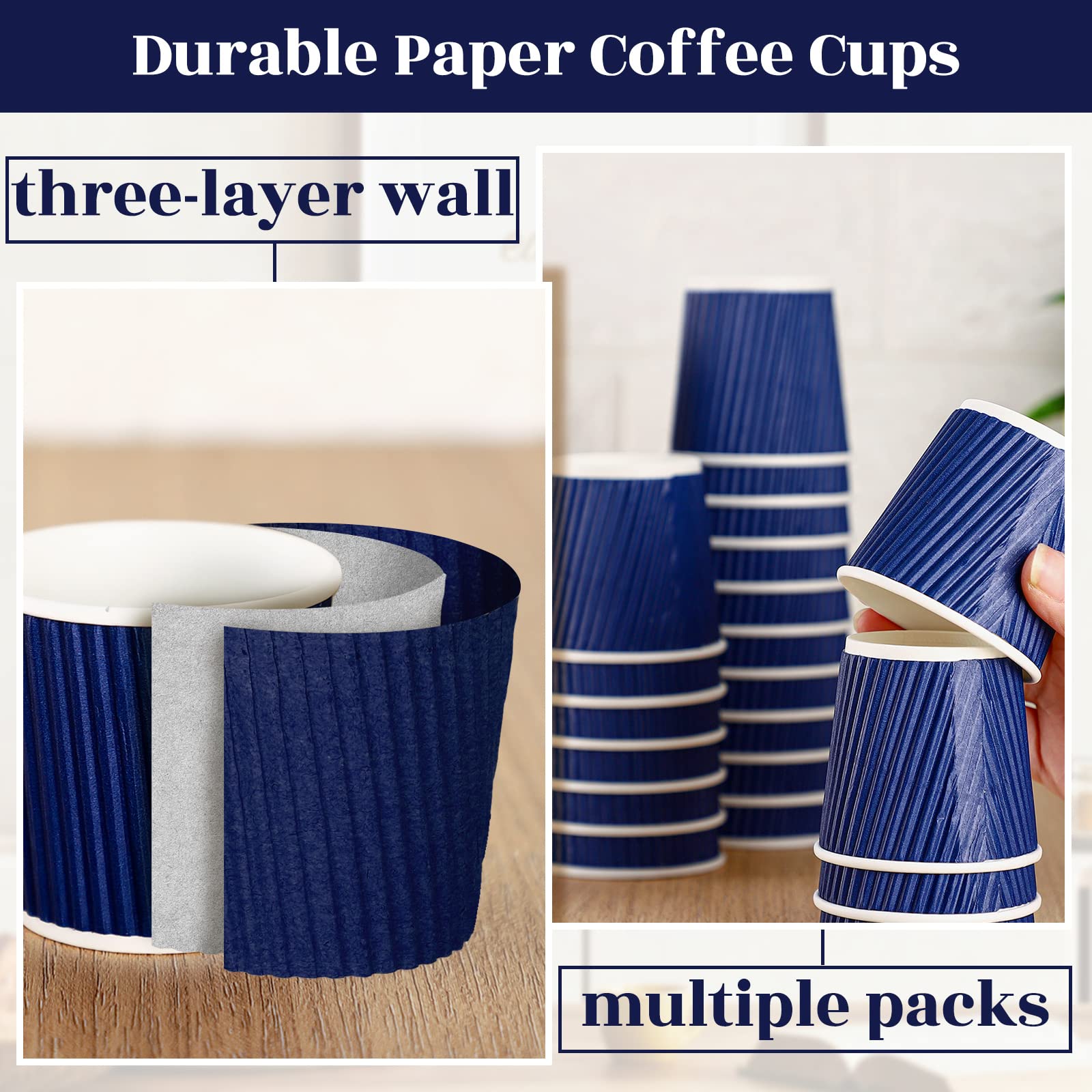 Yaomiao 200 X Disposable Espresso Cups, 4 Oz, Corrugated Paper, Insulated, Heat Resistant, Blue, For Party, Cold Drinks, Tea
