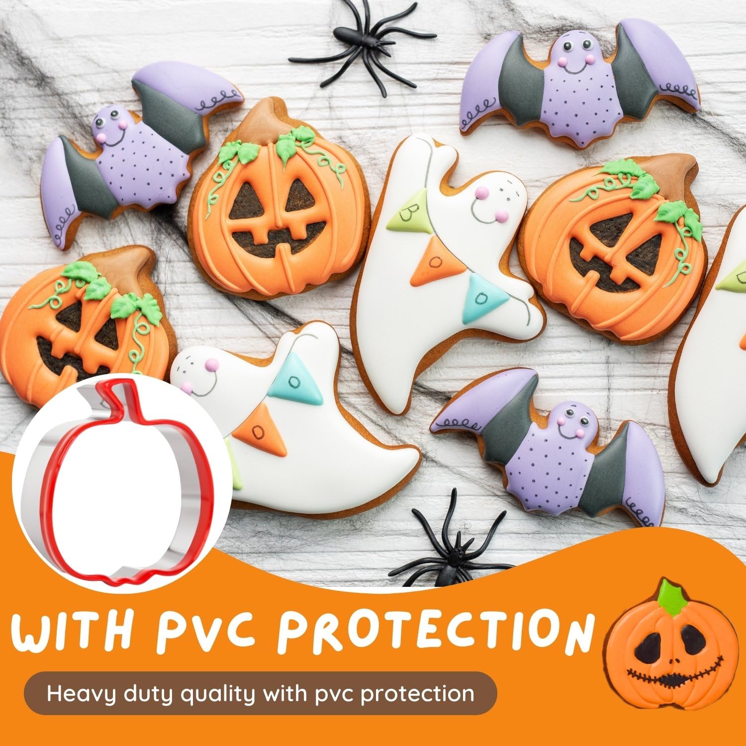 Crethinkaty Halloween Cookie Cutters Set 5 Piece Halloween Biscuit Cutters Stainless Steel With Protective Silicone Edge For Bak