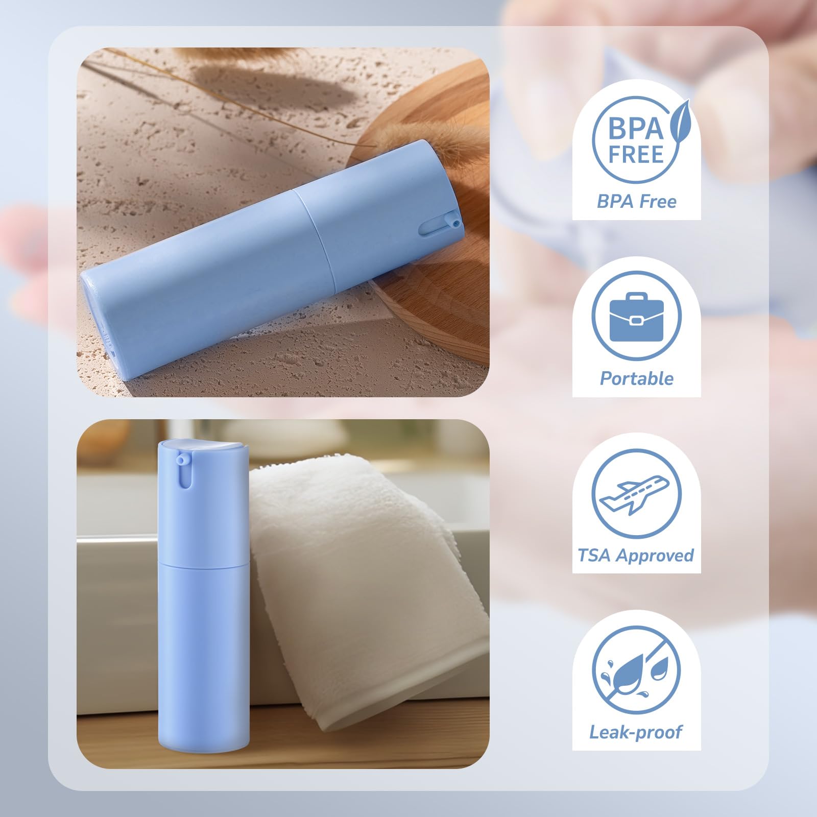 Lulupack 1 Oz Airless Pump Bottles, Travel Lotion Container, Skincare Containers For Moisturizer (Plastic, Matte Blue, 3Pcs)