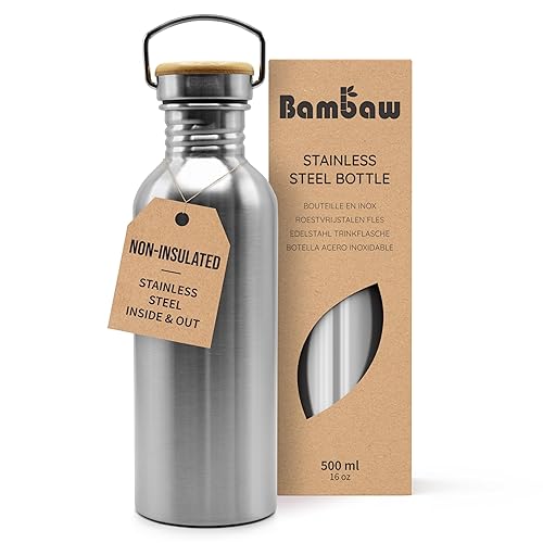 Bambaw 16 Oz Water Bottle  Water Bottle Stainless Steel  Non-insulated Single Wall Stainless Steel Water Bottle  Steel Water Bottle  Metal Water Bottle  Reusable Water Bottle  Water Bottle 500ml