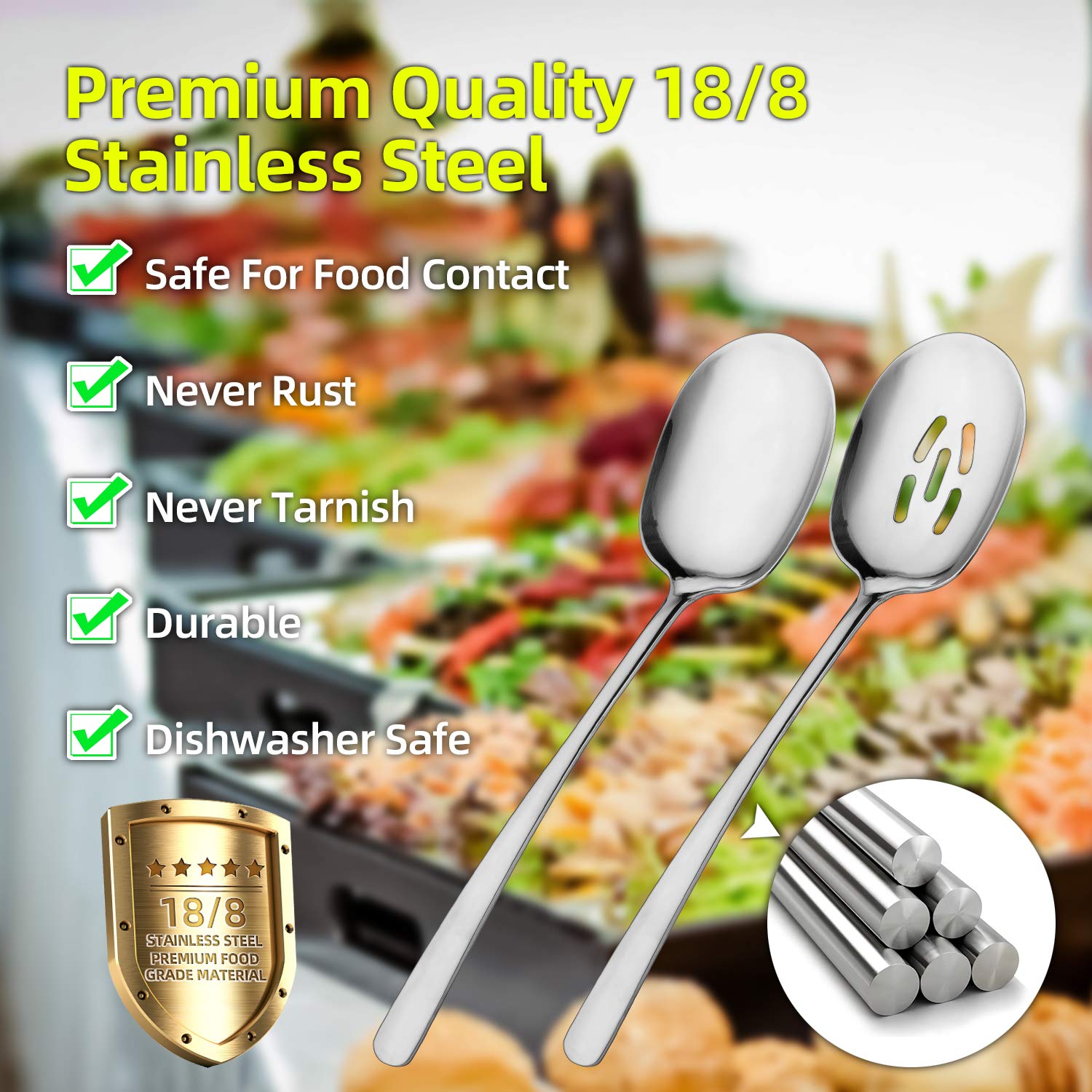 Soleader X-Large Serving Spoons Set, 12 Inch Slotted Spoon And Serving Spoon, Premium Spoons Silverware, Cooking Spoon,Pasta Spo