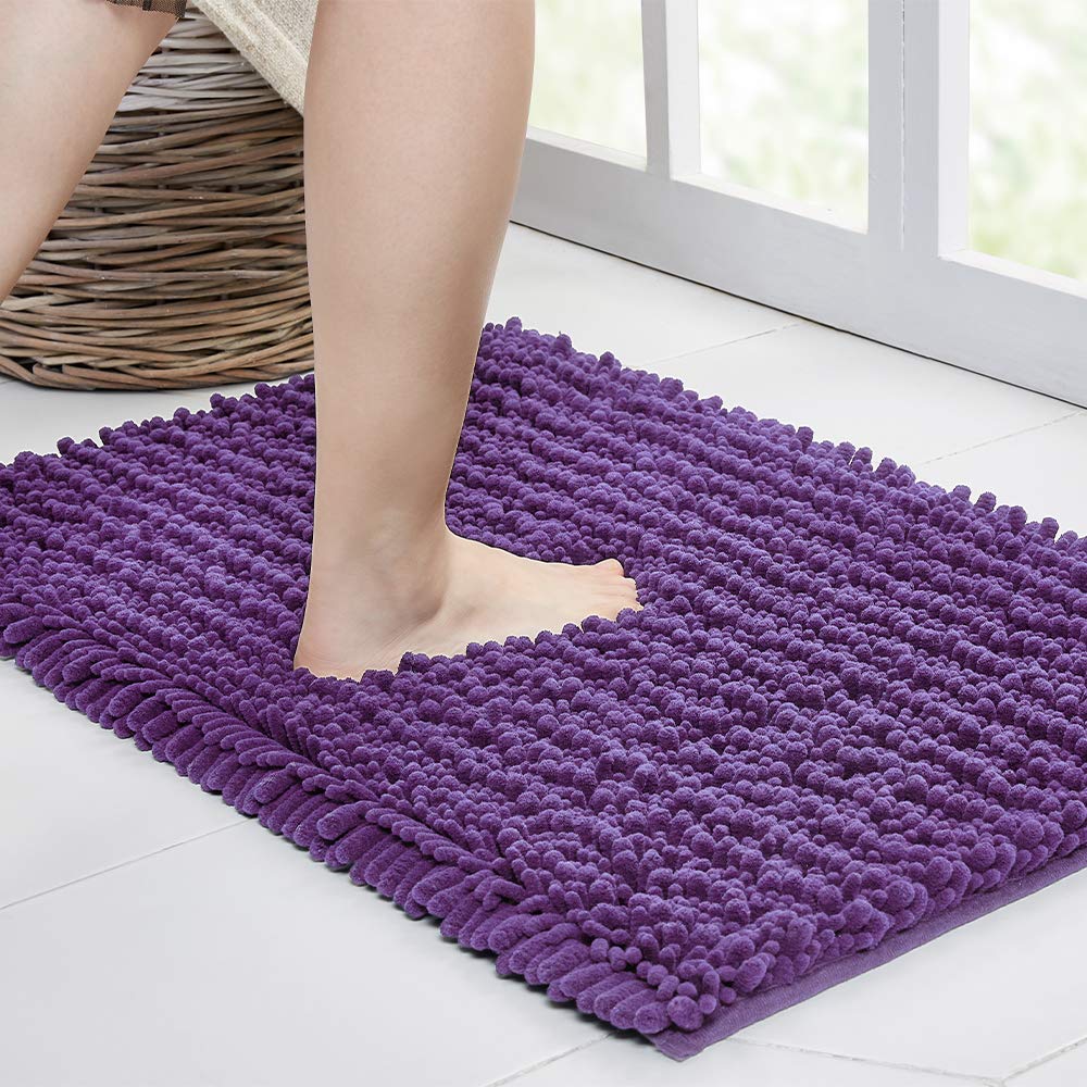 Walensee Bathroom Rug Non Slip Bath Mat (24X17 Inch Lavender) Water Absorbent Super Soft Shaggy Chenille Machine Washable Dry Ex
