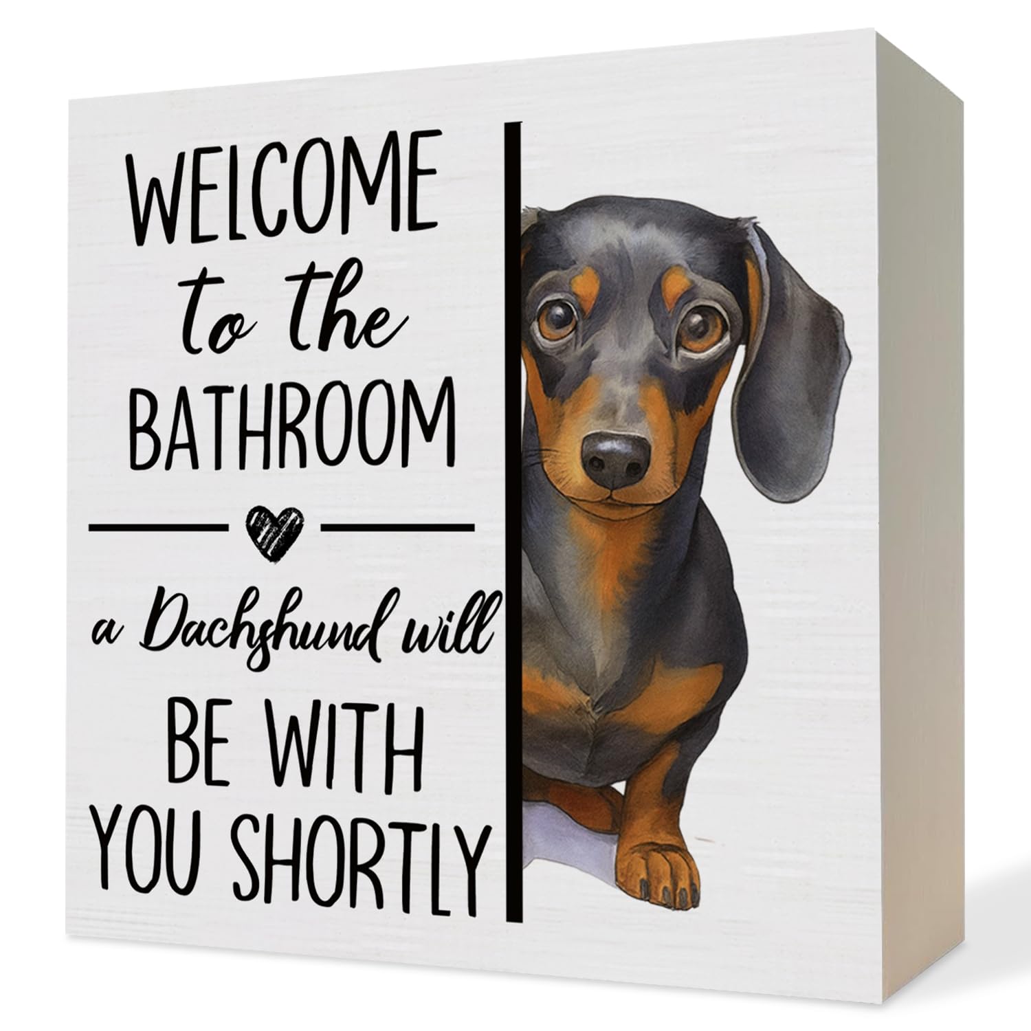ATBWGT Dachshund Bathroom Wooden Box Sign, Weiner Dog Bathroom Decor, Doxie Dachshund Lover Gifts Wood Block Plaque Signs for Ba