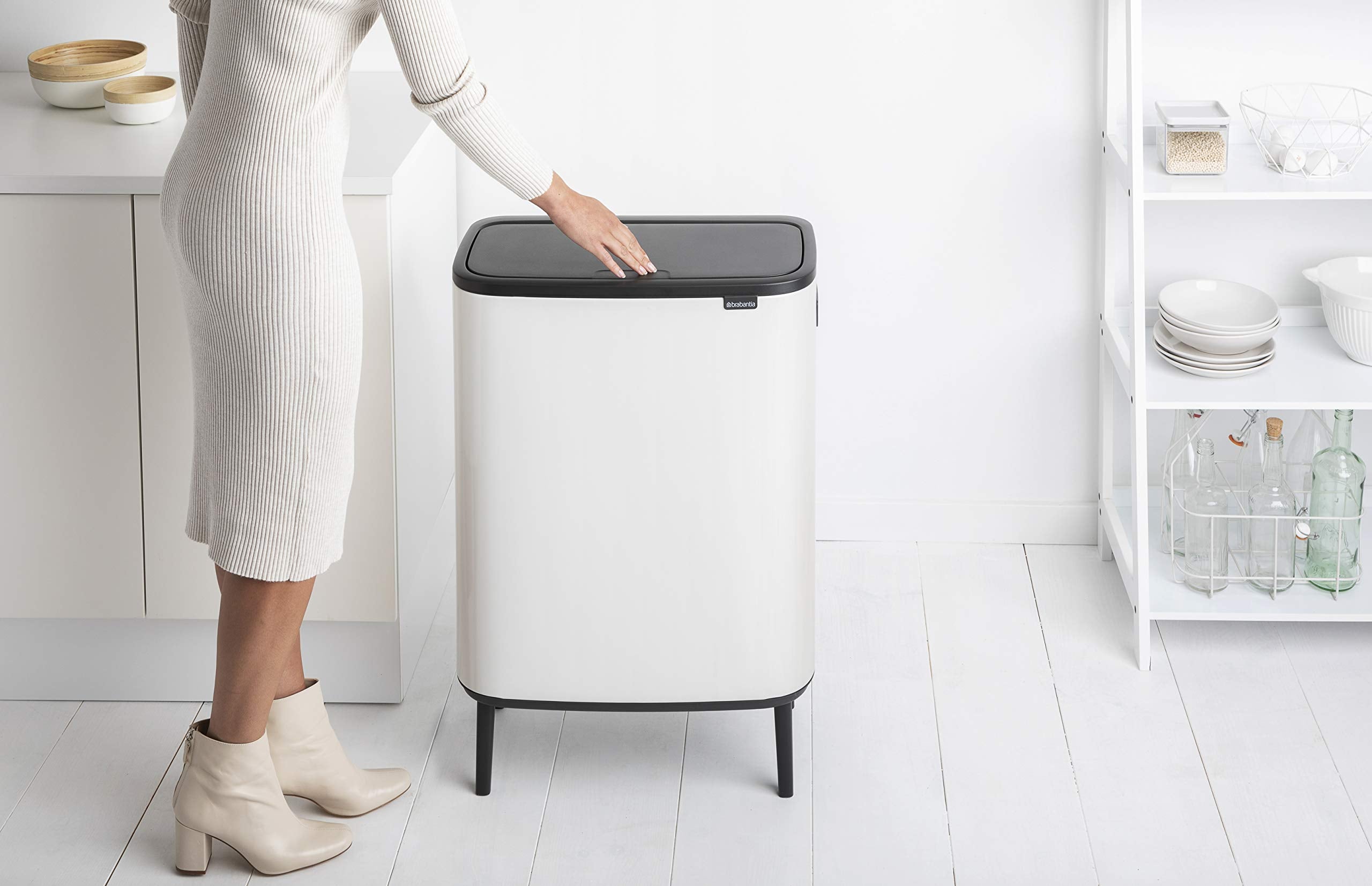 Brabantia Bo Touch Bin Hi - 2 X 30L Inner Buckets (White) Large Waste/Recycling Kitchen Bin - Soft-Touch