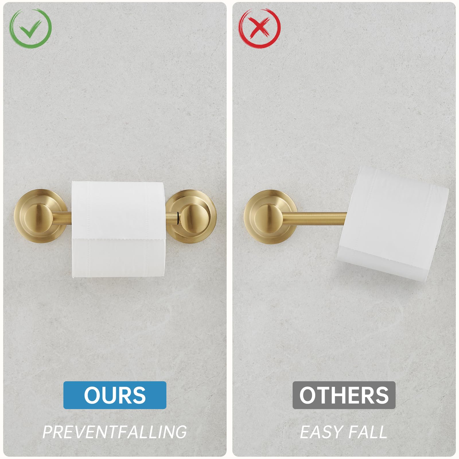 Rumose Toilet Paper Roll Holder Bathroom Flexible Pivoting Tissue Handle On Wall Mounted Brushed Gold Rustproof Toilet Tissue Ro