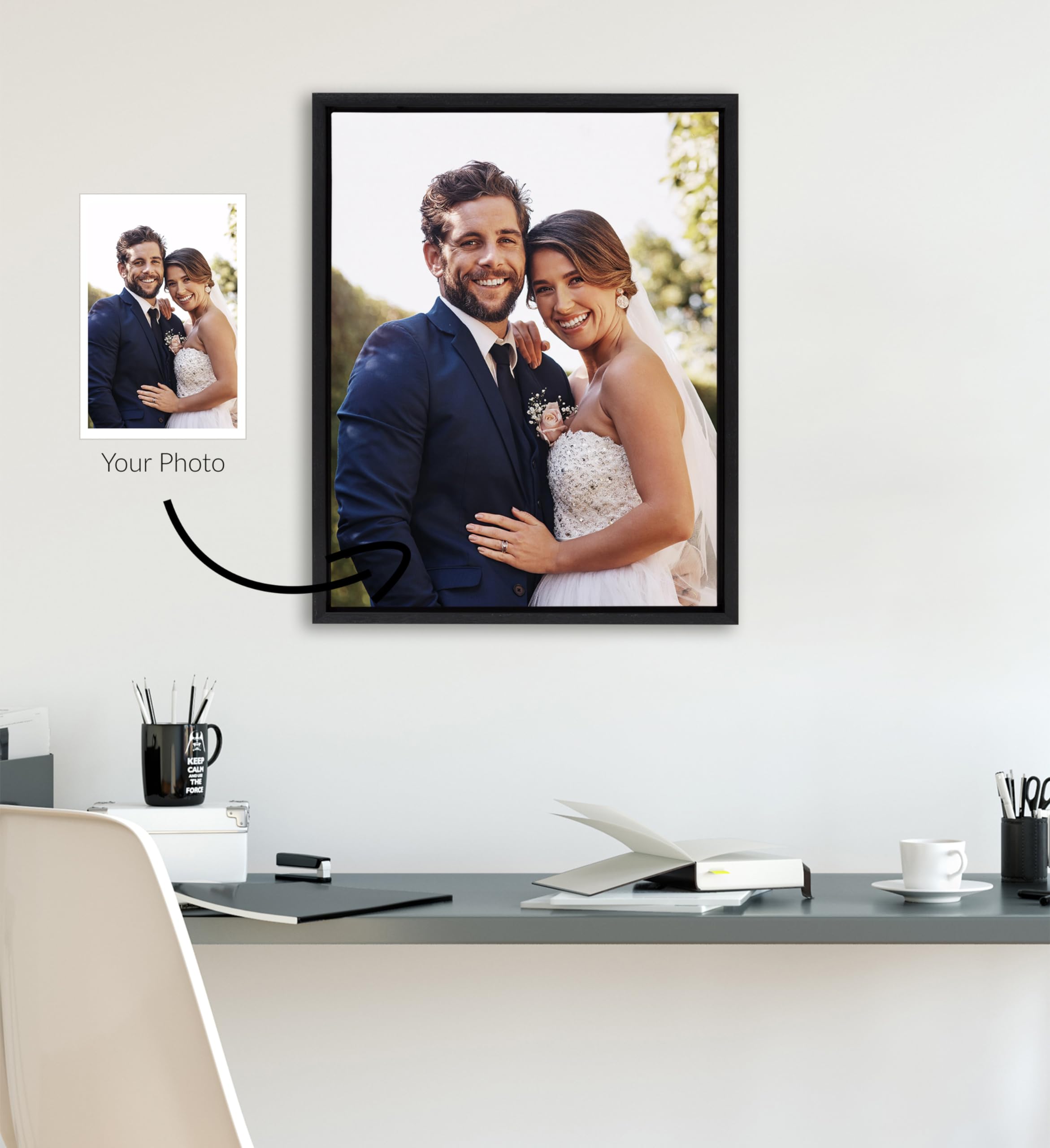 Kate And Laurel Sylvie Custom Printed Framed Canvas Wall Art, 16X20 Black, Personal Canvas Print With Your Photos For Bedroom Or