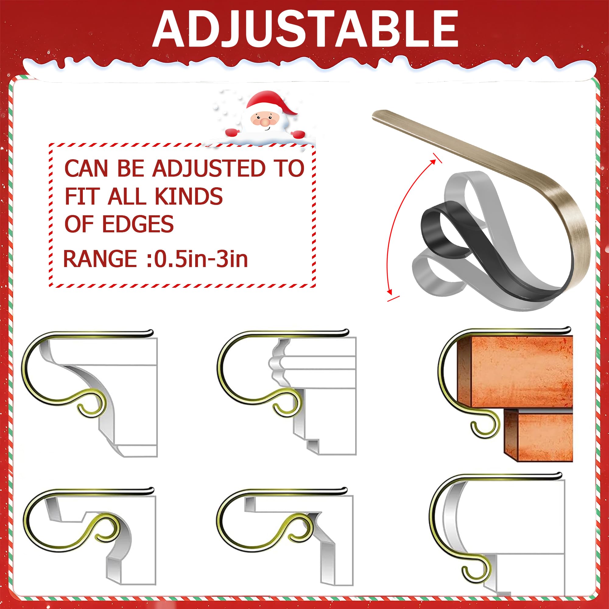 TAROSE Stocking Holders for Mantle, Christmas Stocking Holder Set of 4, Mantle Clip Fireplace Hooks Hanger for Christmas Party D