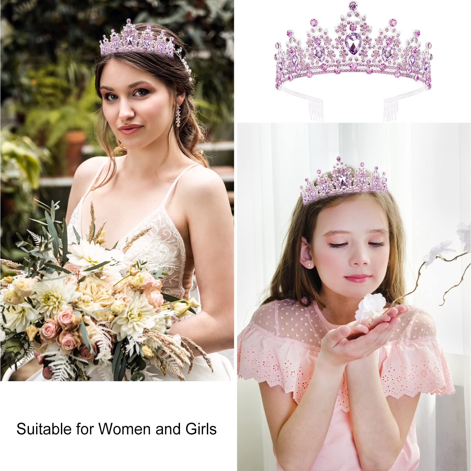 Didder Purple Birthday Queen Sash & Light Purple Crystal Crown Set, Queen Tiara & Sash For Women & Girls, Happy Birthday Decorat