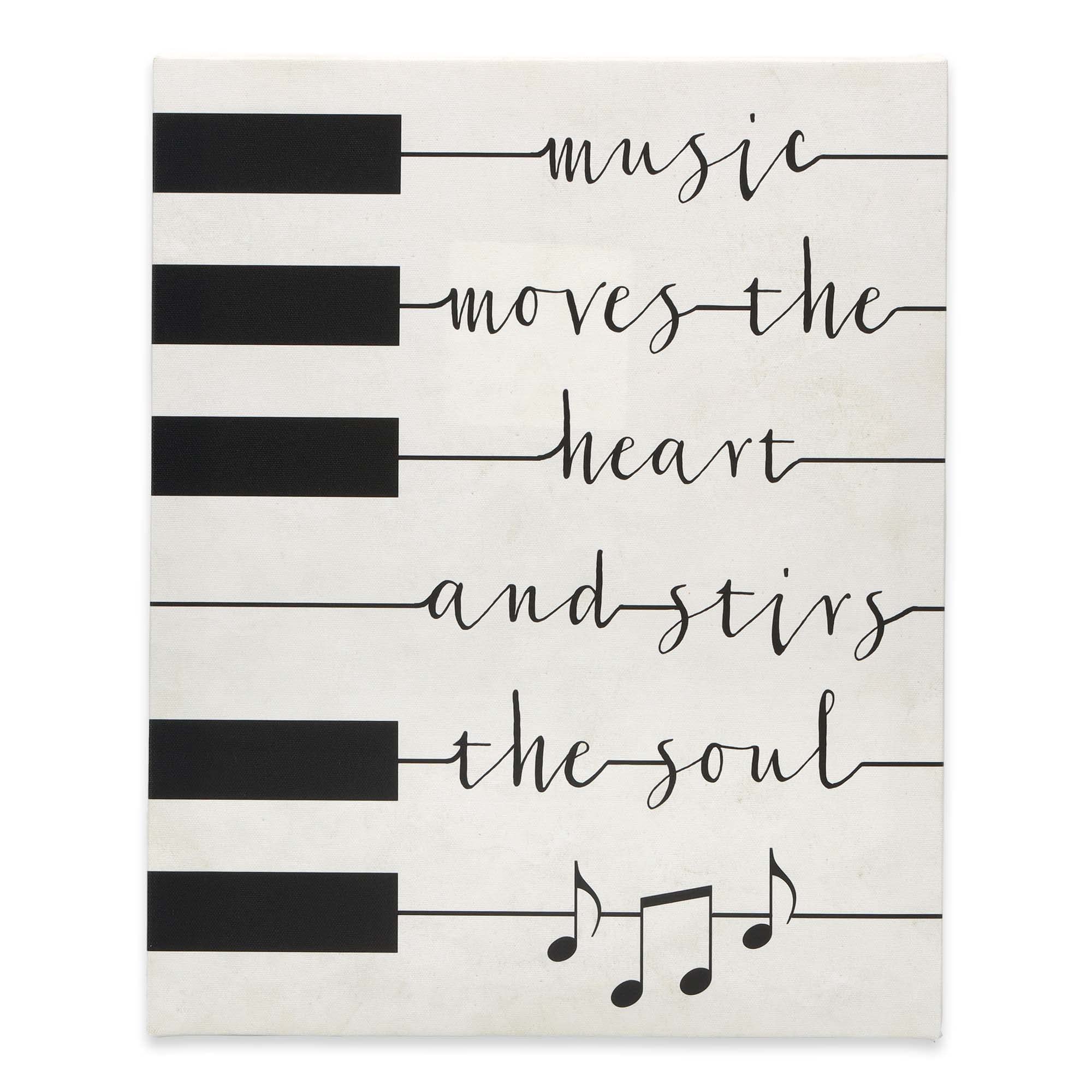 Open Road Brands Piano Keys Music Quote Gallery Wrapped Canvas Wall Decor - Music Moves The Heart And Stirs The Soul - Piano Can