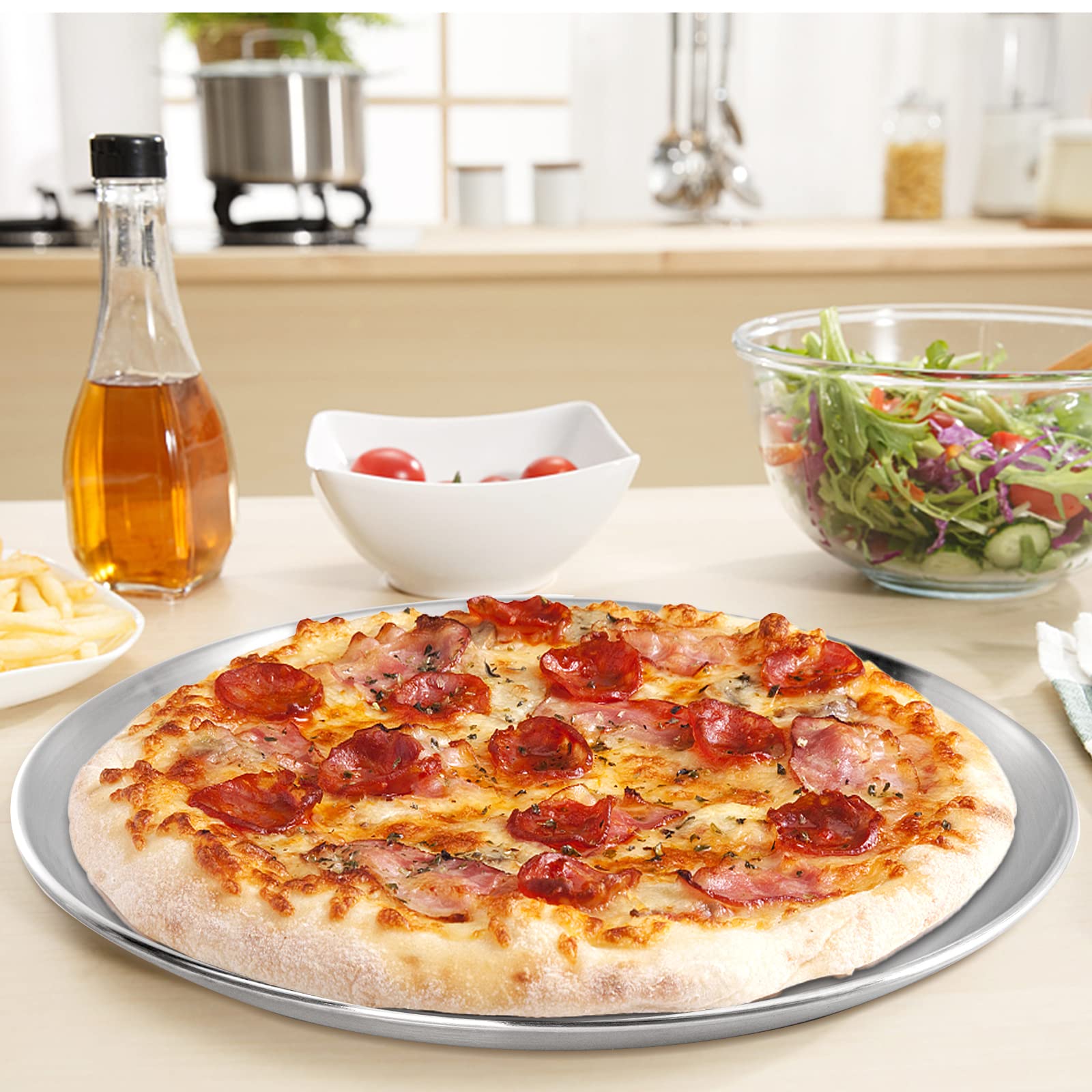 Topzea 4 Pack Stainless Steel Pizza Pan, 13-1/2 Inch Pizza Tray Oven Pizza Crisper Pan, Round Pizza Sheet Baking Pan Food Servin