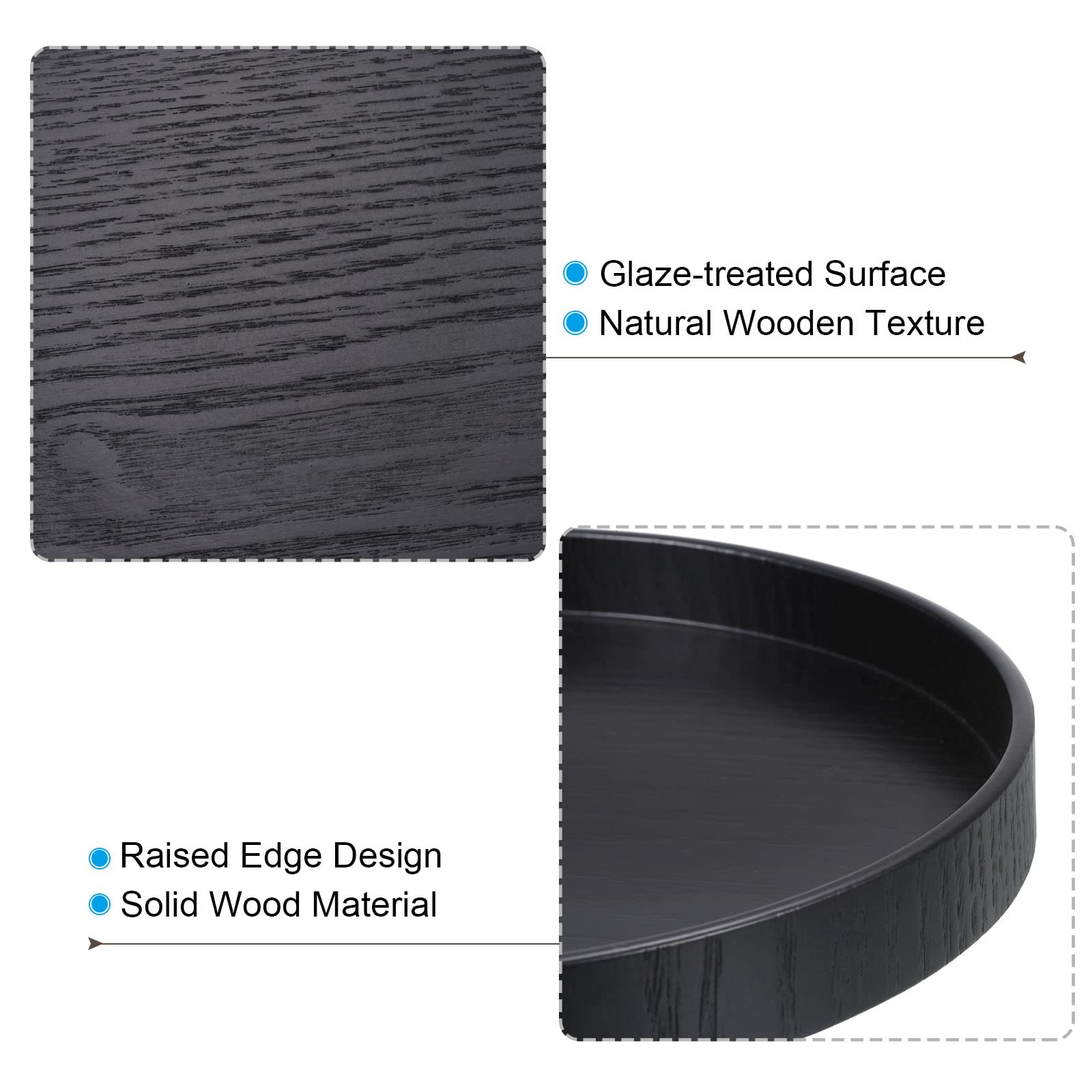 Patikil Wood Serving Tray 8 Inch, Round Decorative Platter For Home Decor Kitchen Table Candle Holder, Black